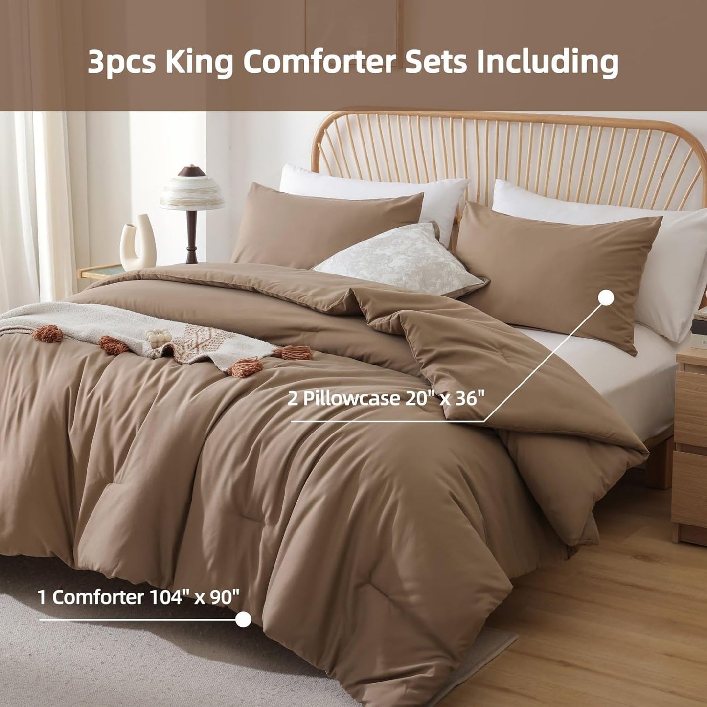 ROSGONIA Oversized Queen Comforter Dark Khaki, 3pcs (1 Comforter & 2 Pillowcases) Lightweight Oversized Queen Comforter Sets Bedding Blanket Quilts