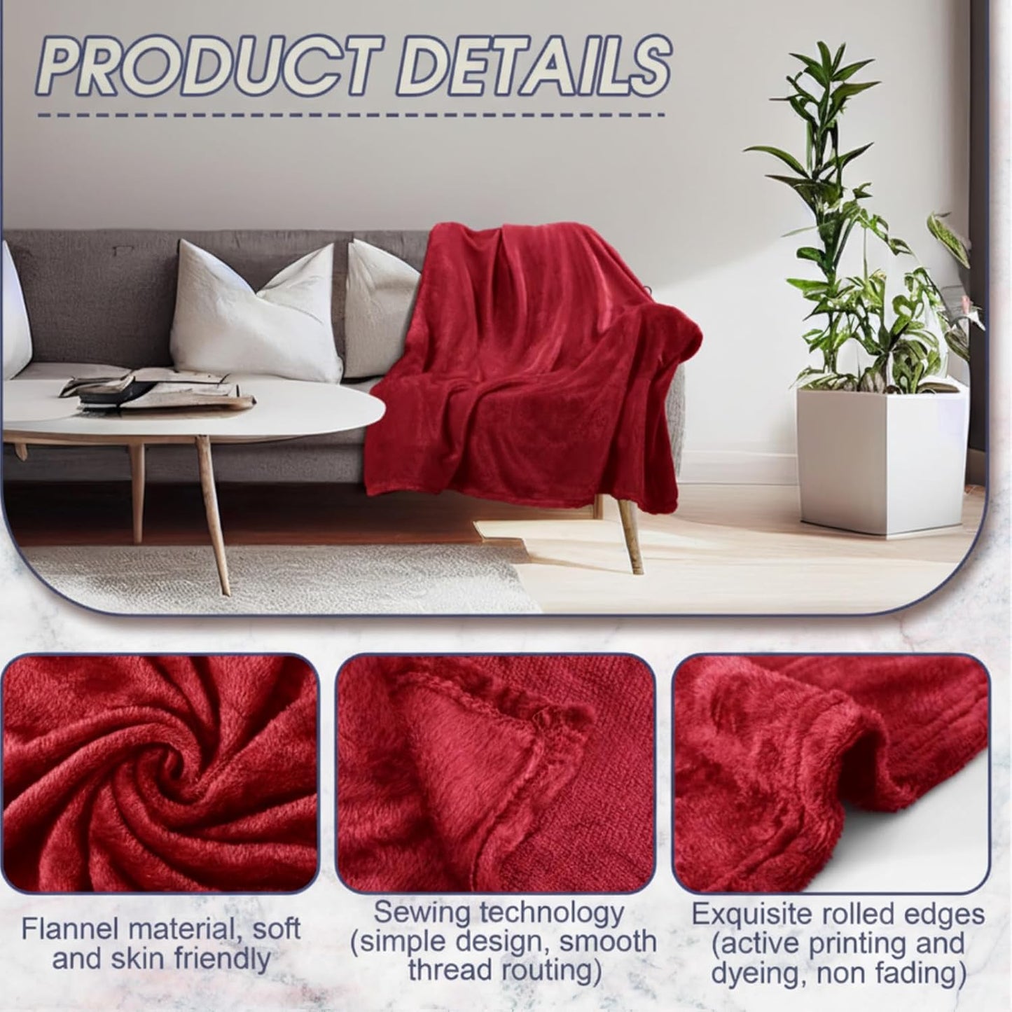 18 Pieces Fleece Blankets Bulk for Wedding 50 x 60 Inch Soft Lightweight Flannel Throw Blankets Bulk for Wedding Guests Home Outdoor Couch Sofa Bed Gifts (Wine Red)