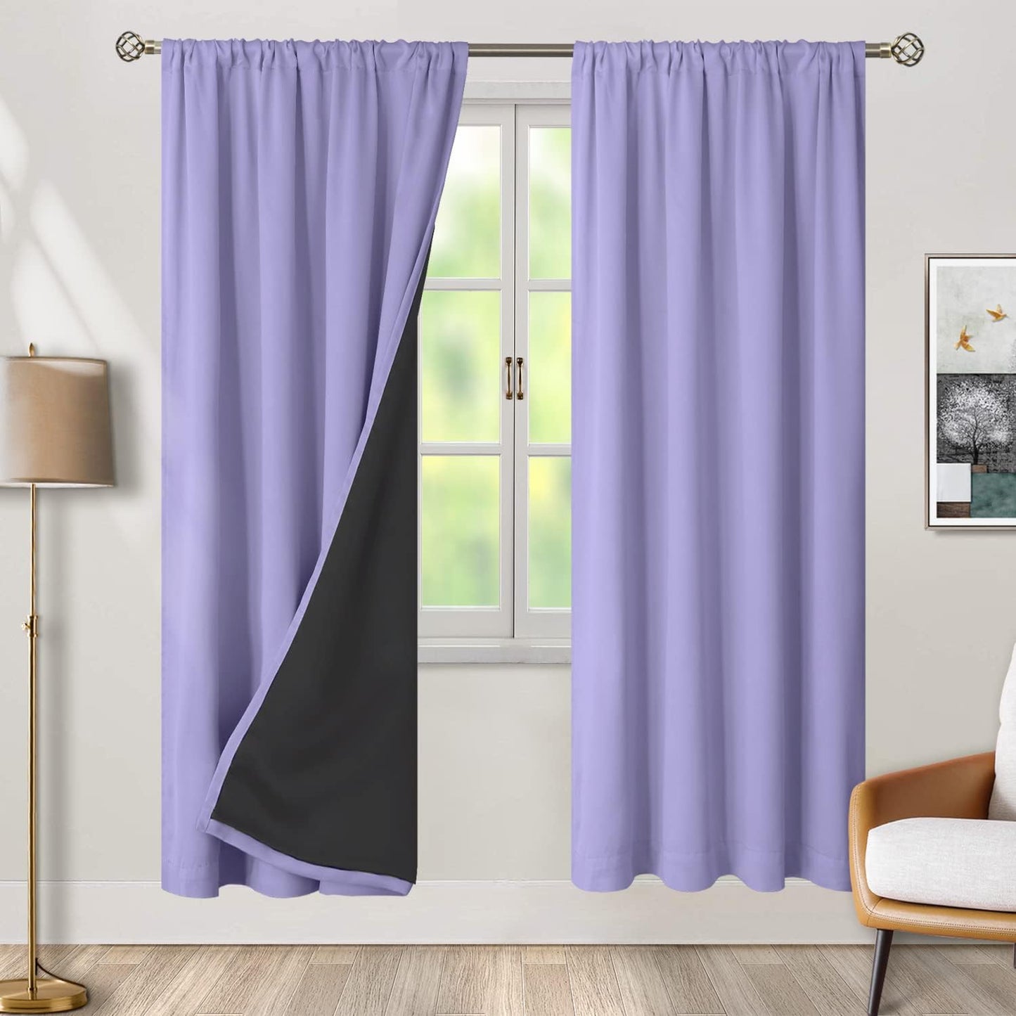 BGment Full Blackout Curtains for Bedroom 72 Inch Length 2 Panels Set, Thermal Insulated Room Darkening Noise Reducing Curtains with Rod Pocket, Each Panel 52 Inch Wide, Lavander