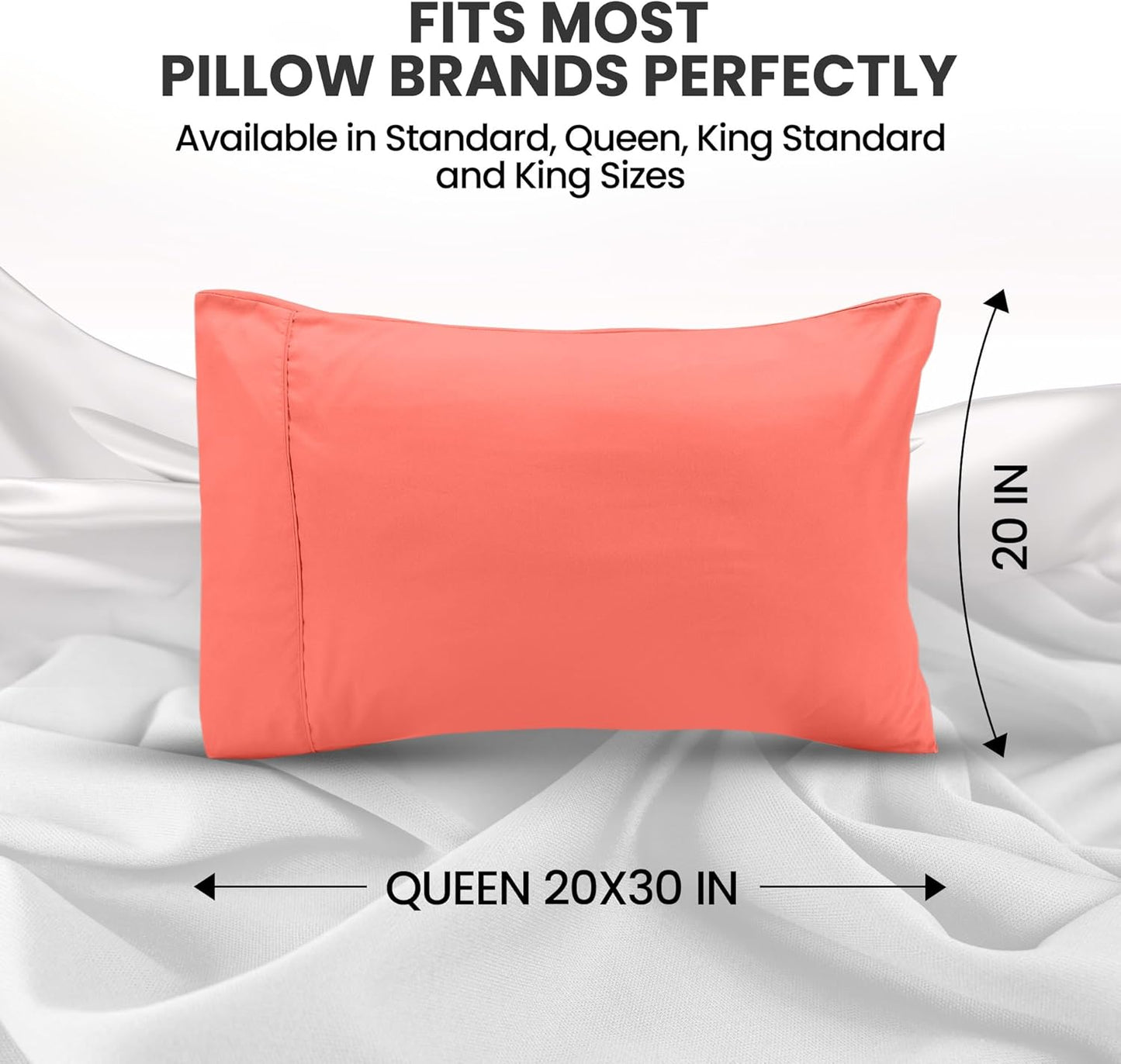 Pillow Covers by Utopia Bedding - Queen Size 2-Pack – Soft Brushed Microfiber – Perfect for Hospitals, Hotels, Guest Rooms – Oeko-TEX Certified, 20x30 Inches (Coral)
