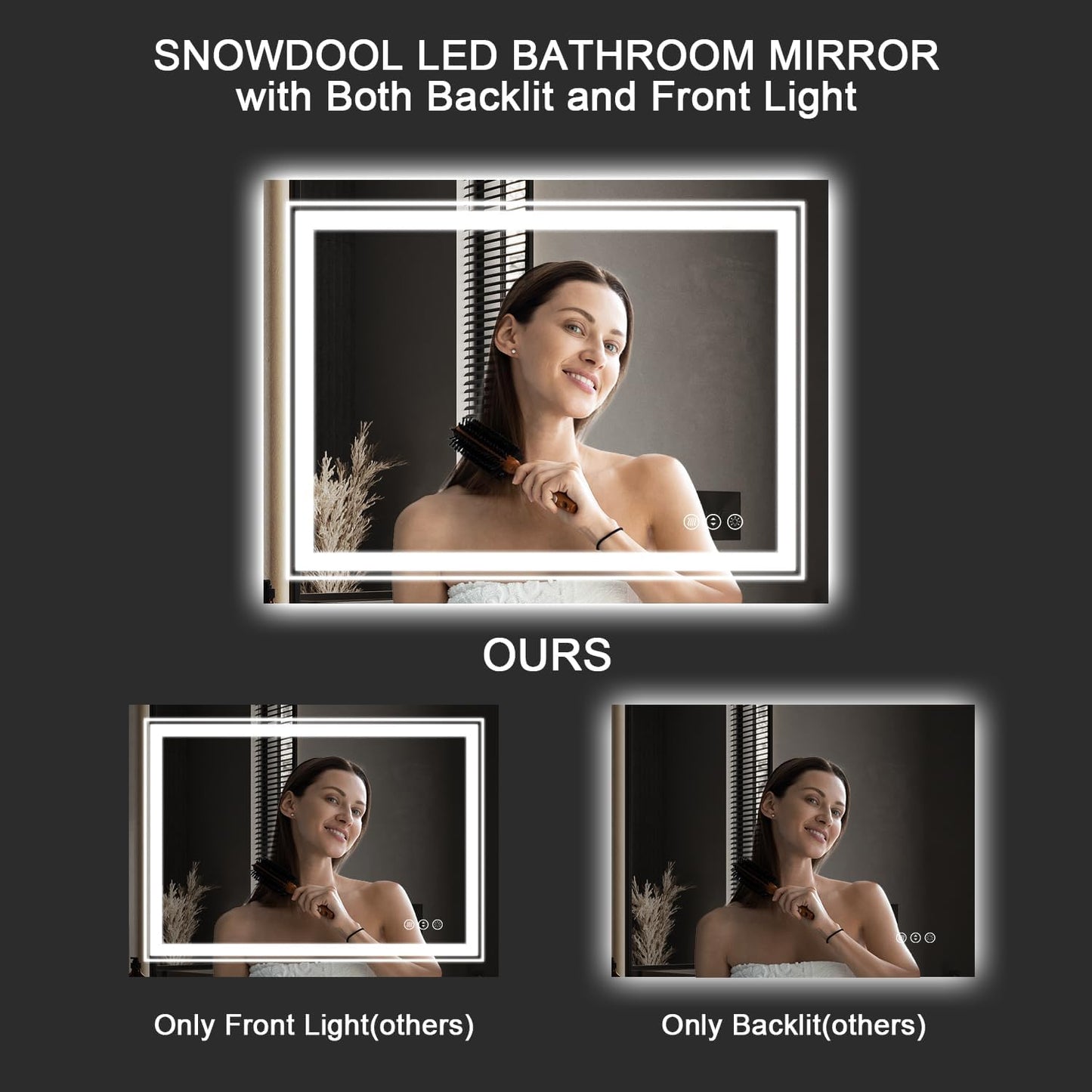 LED Bathroom Mirror, 60"x 30" with Front and Backlit, Anti-Fog, Large Bathroom Vanity Mirror for Wall, Memory Function, Stepless Dimmable, Tempered Glass (Horizontal/Vertical)