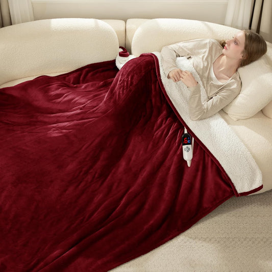 Full Size Heated Blanket Fast Heating - 72" x 84" Electric Blanket Full with 6 Heating Levels, 10 Hours Adjustable Timer, ETL Certified, Washable Heating Blankets for Home Office, Red
