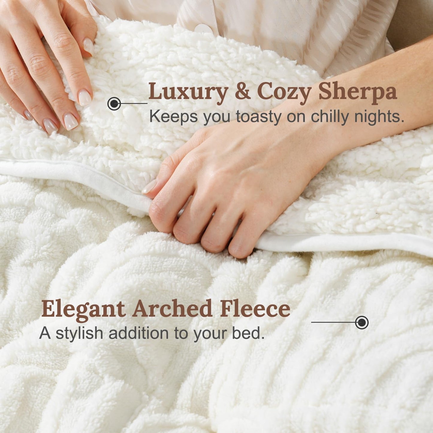 Sherpa Fleece Adult Weighted Blanket Great for Sleep, 15 lbs Dual Sided Soft Fuzzy Heavy Blankets for Couch Bed Sofa, Cozy Warm Arched Jacquard Throw for Winter (Cream White, 60" x 80", 15 Pounds)