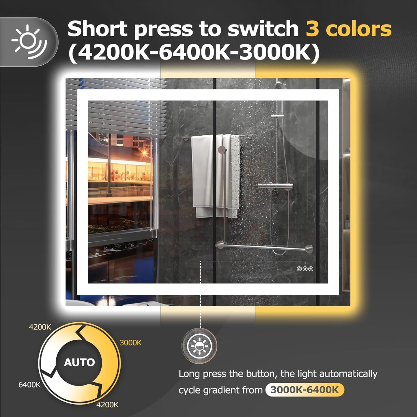 40X32 LED Bathroom Mirror with Lights, Anti-Fog, Dimmable, Backlit + Front Lit, Smart Bathroom Vanity Mirror, Memory Function, Shatterproof, Tempered Glass (Horizontal/Vertical)