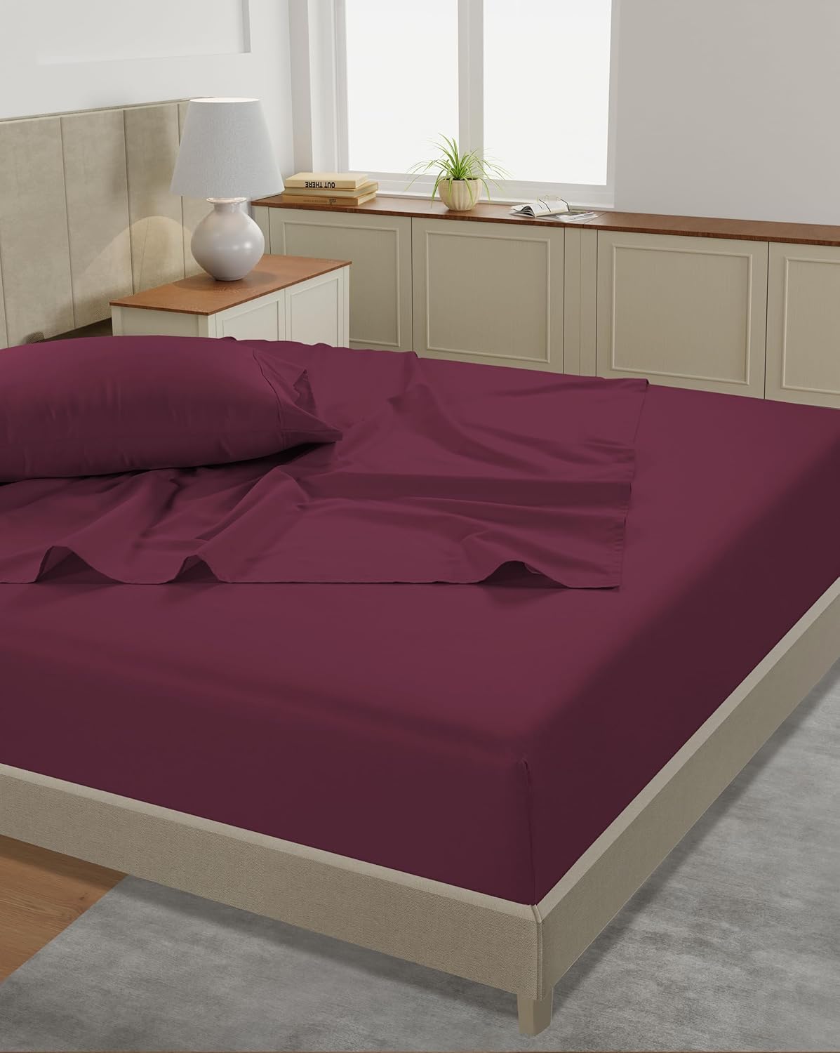 LANE LINEN King Size Bed Sheets – 450 Thread Count Long-Staple 100% Cotton, Naturally Cooling Sheets King Size, Value for Money Bedding, Low Pill & Fade Resistant, 15" Deep Pocket – Windsor Wine