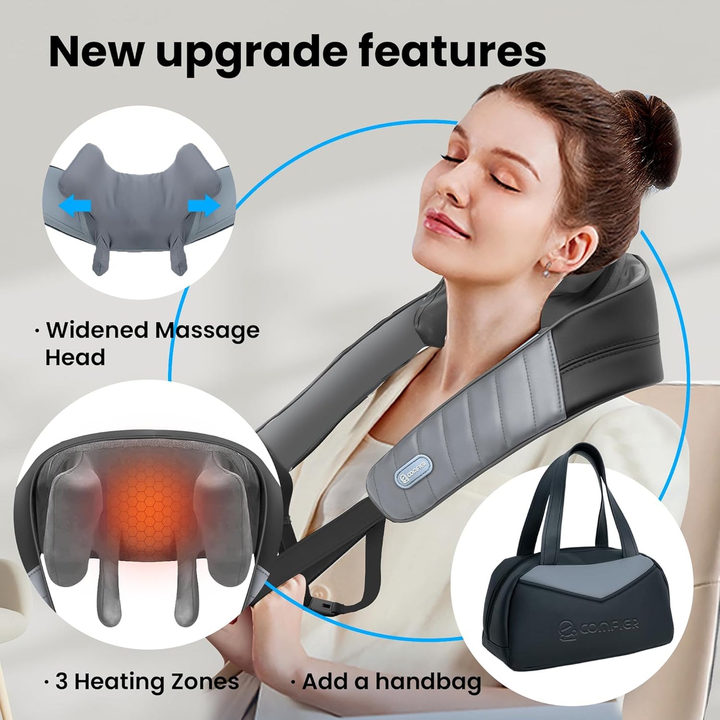 COMFIER Christmas Gift for Women Men Mom Dad,4D Neck and Shoulder Massager with Heat, Cordless Shiatsu Back and Neck Massager for Pain Relief,Hands-Free Massager with Carry Bag