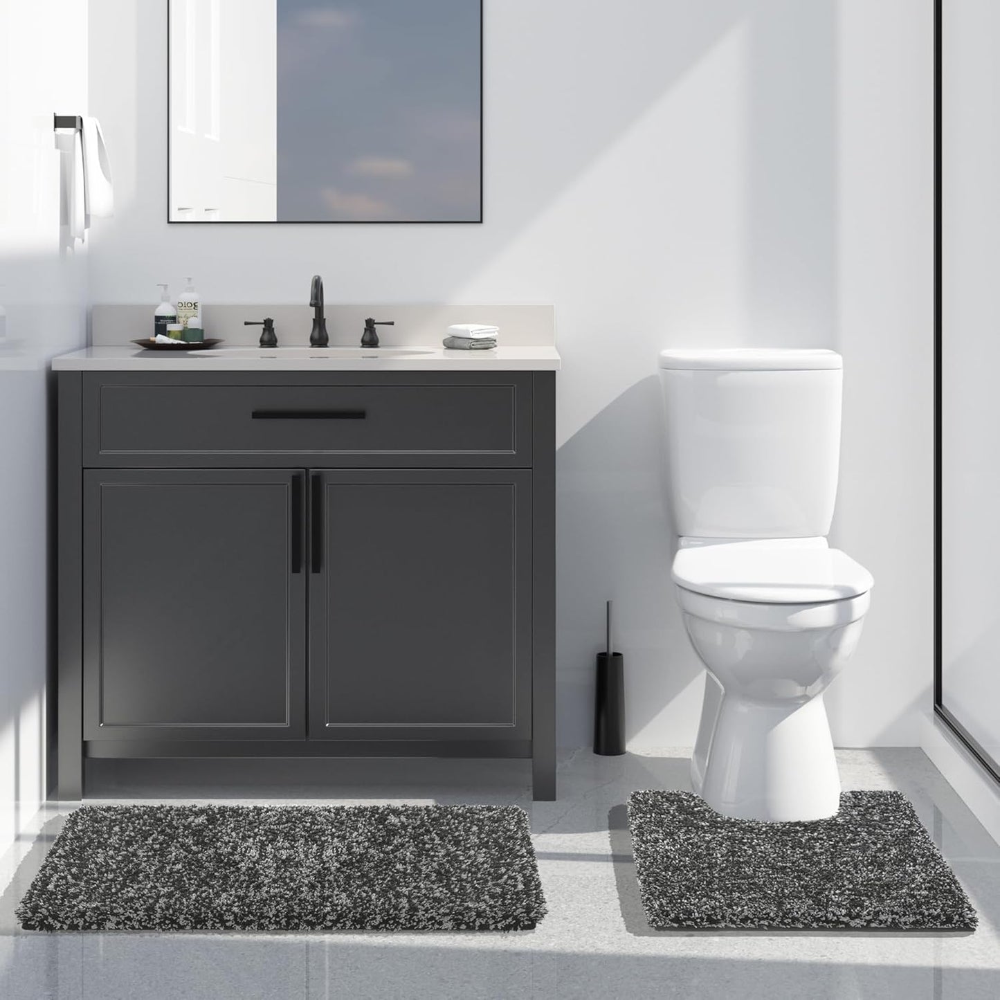 Yimobra Bath Rugs for Bathroom 32x20, Ultra Soft and Water Absorbent Bath Mats, Non Slip Plush Shower Rugs, Microfiber Thick Matts for Bathroom Floor/Tub, Machine Washable, Light Gray and Black Gray