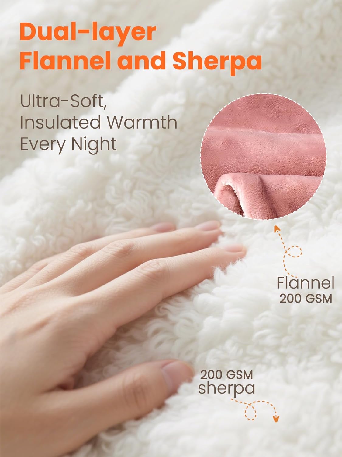 Electric Heated Blanket Twin, Ultra‑Cozy Premium Flannel & Sherpa, Even Heat Distribution & Stable Temp, 1–10H Auto‑Off, 8 Temps (86–125.6°F), Overheat Protection, Ideal Gifts for Grandma