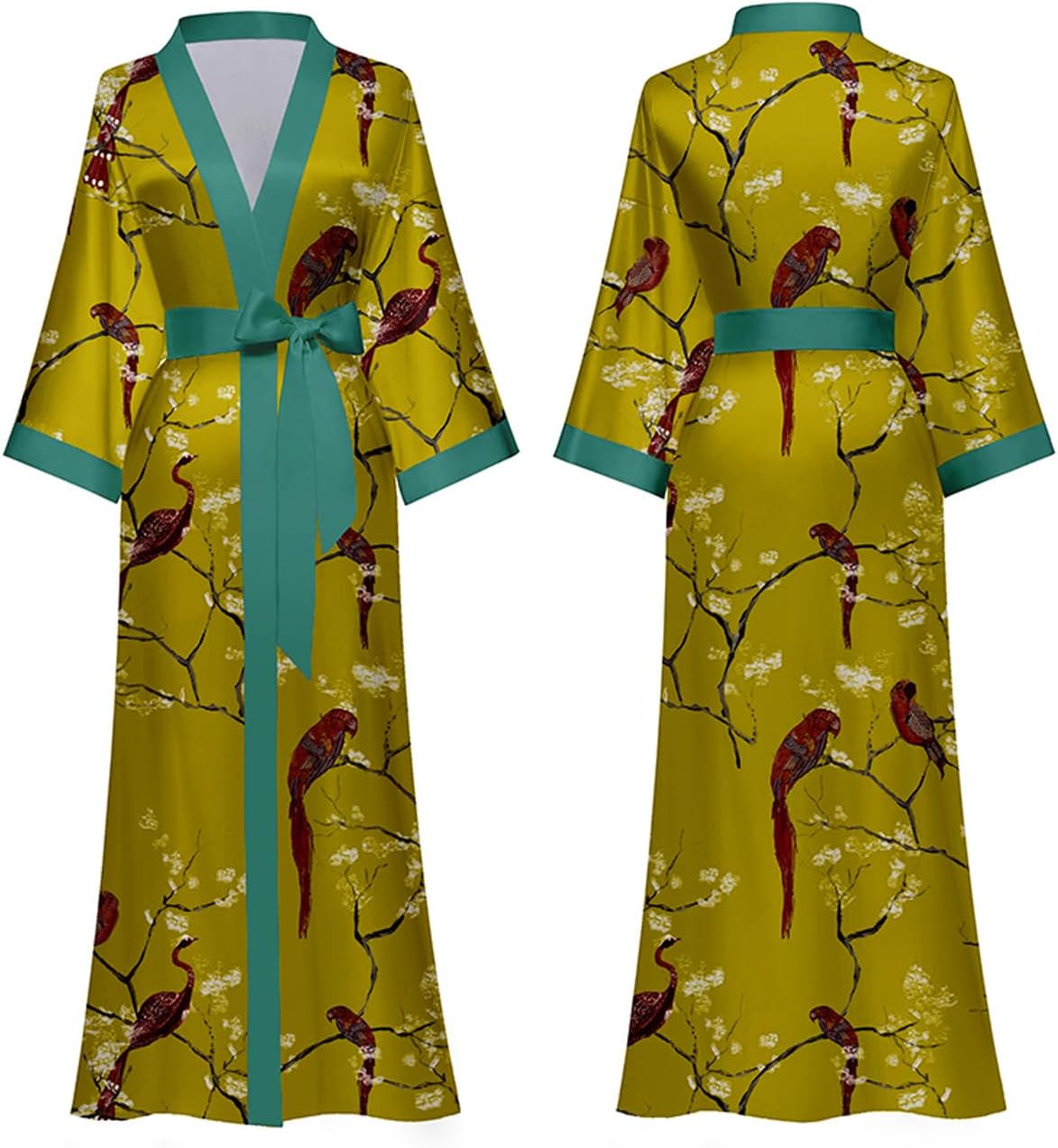 Silk Satin Robe for Women Long Japanese Kimono Robe Lightweight Soft Bathrobe Floral Luxury Dressing Gown