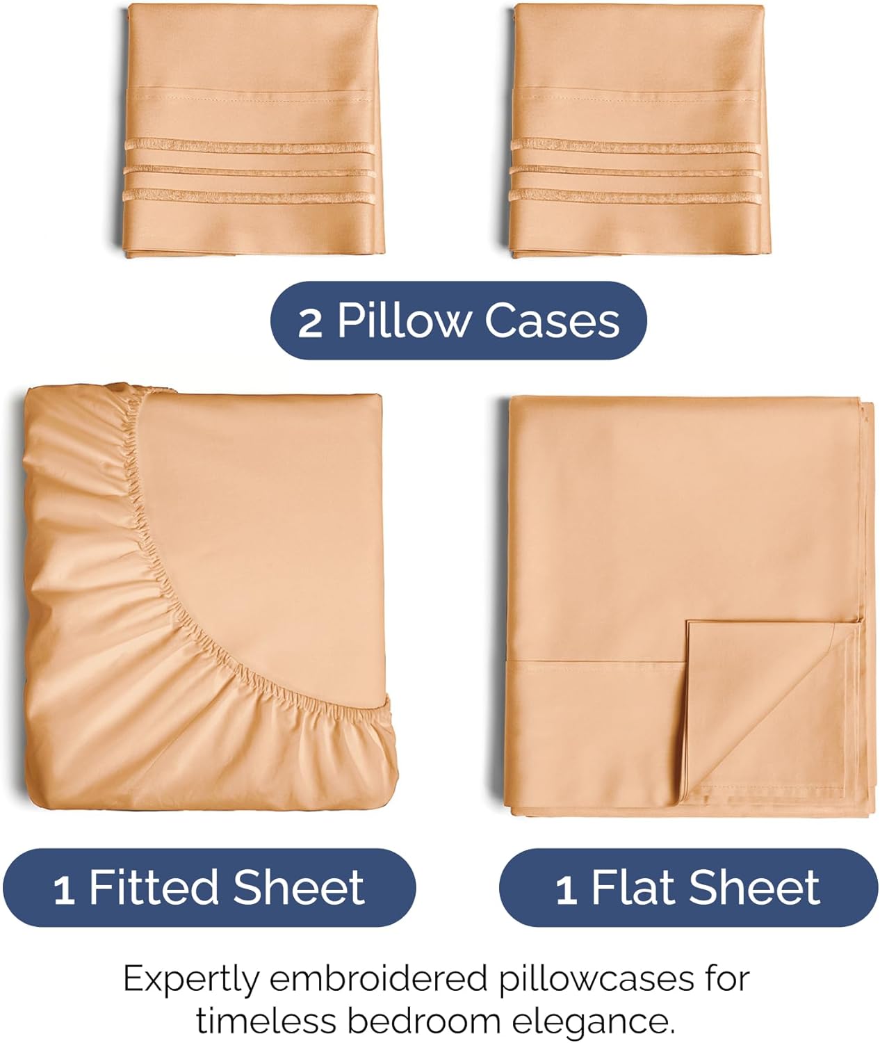 Full Size 4 Piece Sheet Set - Extra Soft, Breathable And Cooling Sheets - Hotel Luxury Durable Bed Sheets for Women & Men - Deep Pockets, Easy-Fit & Wrinkle-Free Sheets - Peach Oeko-Tex Bed Sheet Set