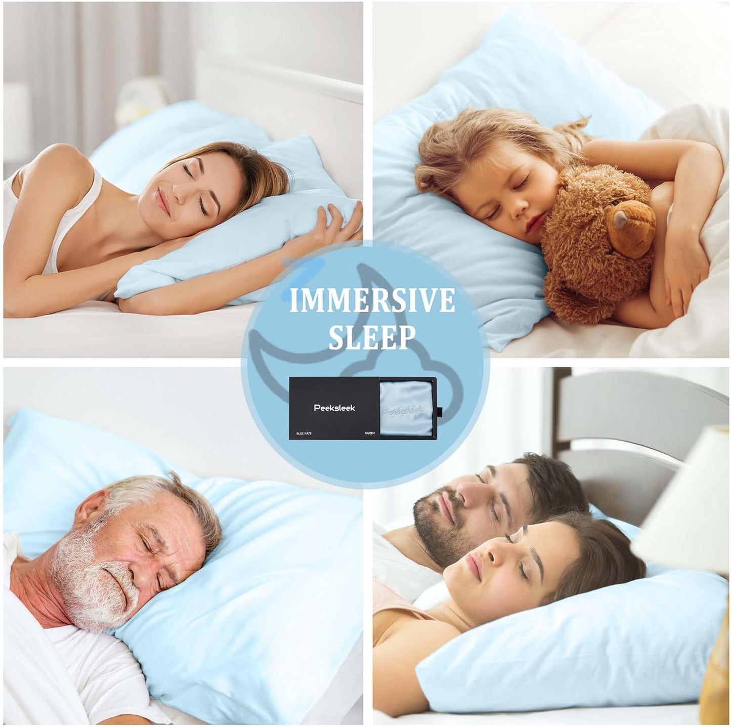 100% Mulberry Silk Pillowcases with Zipper– Luxurious, Anti-Aging Pillow Covers, 22 Momme 6A Grade Silk Pillow Cases 2 Pack for Hair and Skin Care (Hazel Blue, Queen (U.S. Standard))