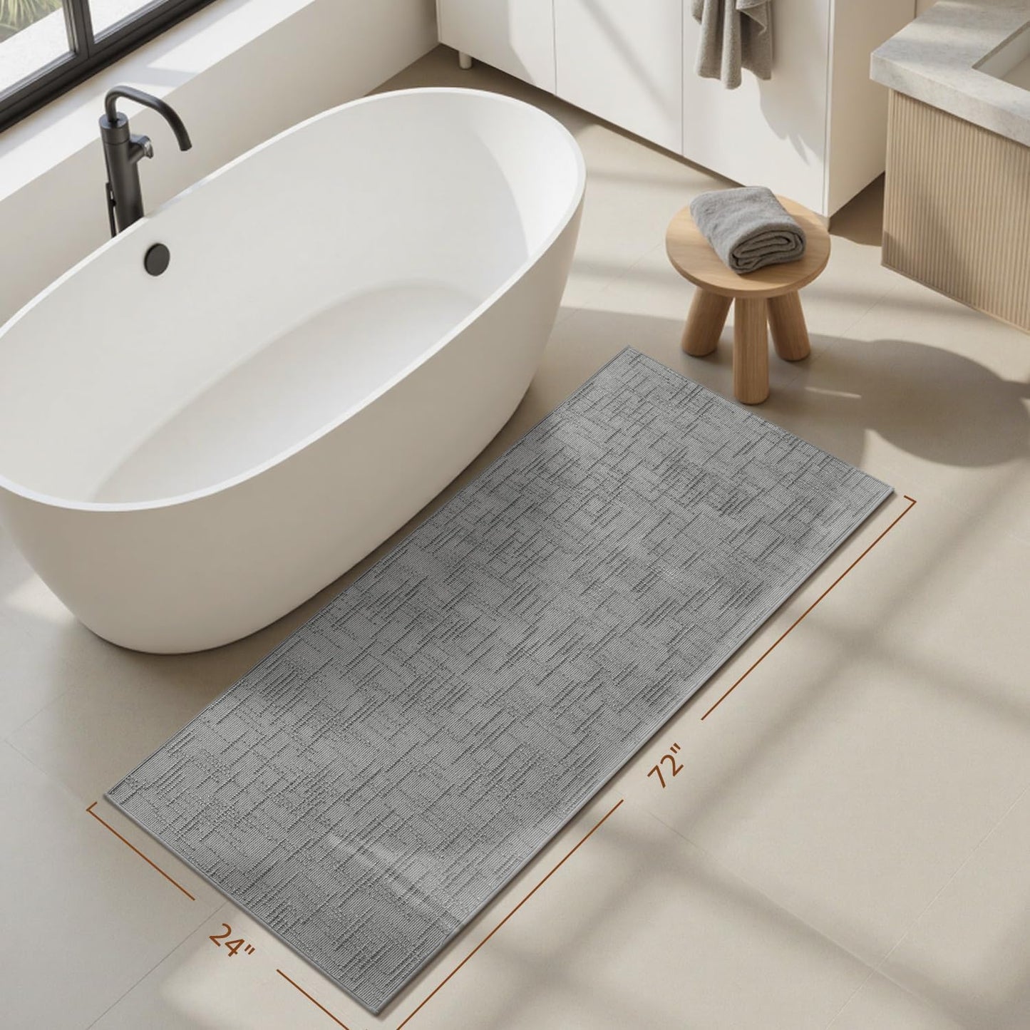 AMOAMI Bath Mat Non Slip Super Absorbent Quick Dry Bath Mats for Bathroom Floor Rubber Backing Washable Bathroom Rugs Modern Woven Jacquard Mat, Beside Tub Bath Rugs, 2' x 6', LightGrey
