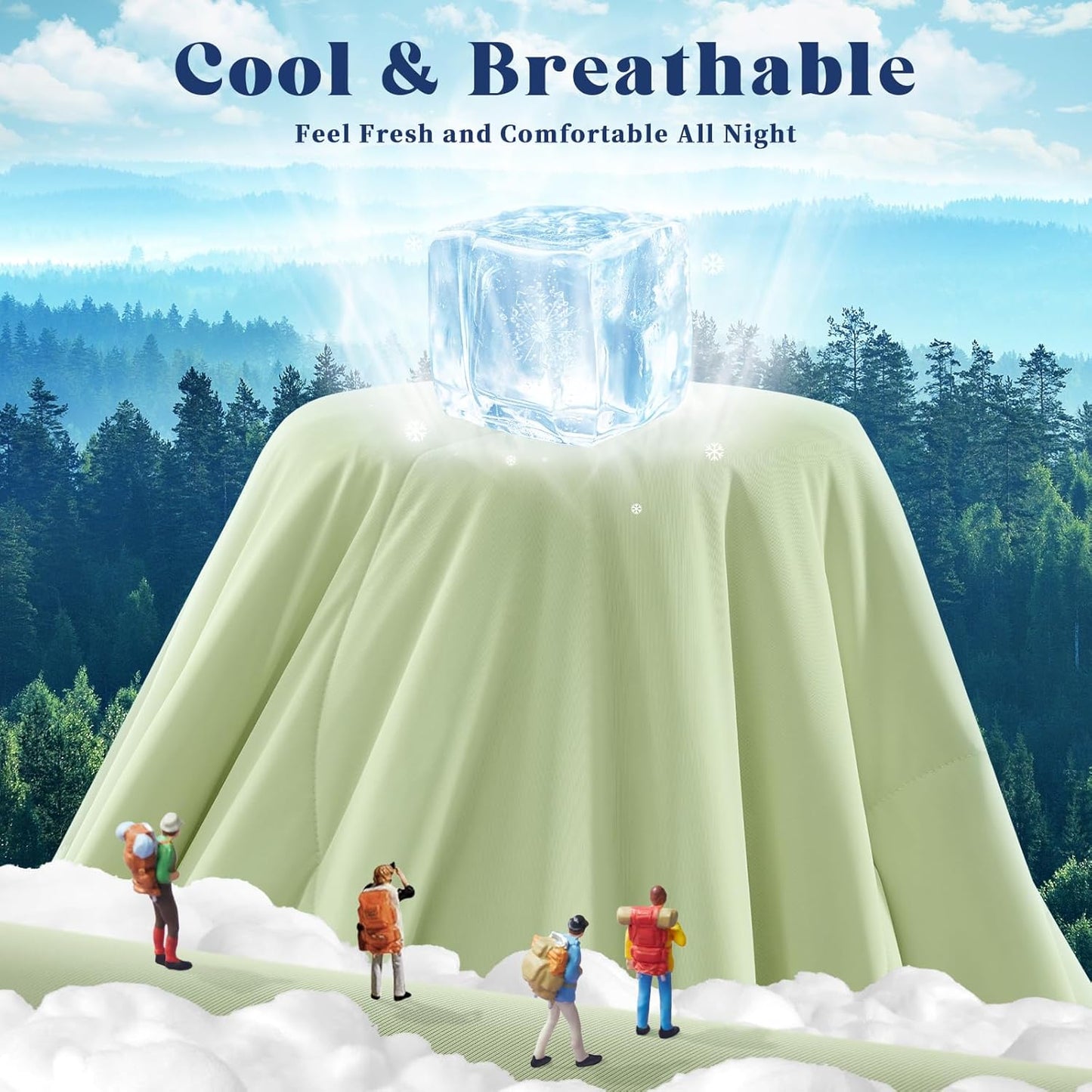 Cooling Comforter King Size, Double-Sided Cooling Blanket for Hot Sleepers & Night Sweats, Arc-Chill Q-Max > 0.4 Breathable Ice Blanket, Lightweight Cold Comforter (108''x90'', Light Green)