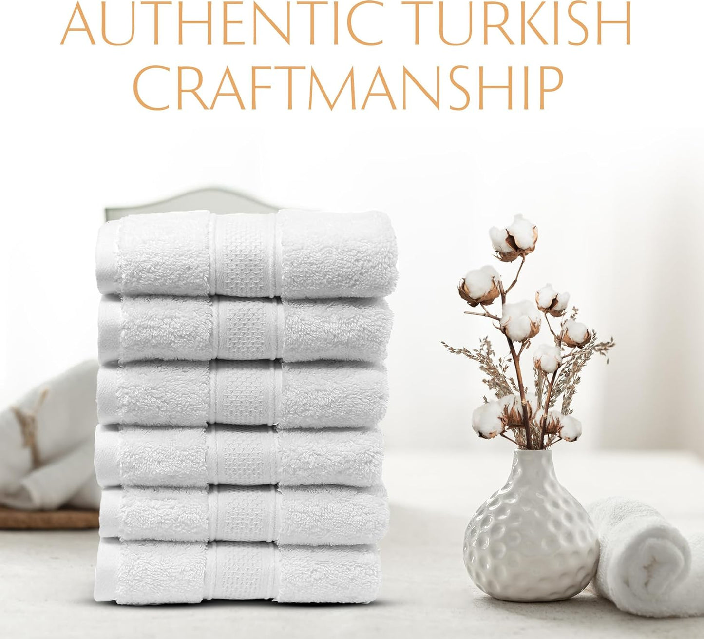 MAURA White Hand Towels for Bathroom. Luxury Turkish Cotton Bath Hand Towels Set of 6. Ultra-Soft, Thick & Plush - White