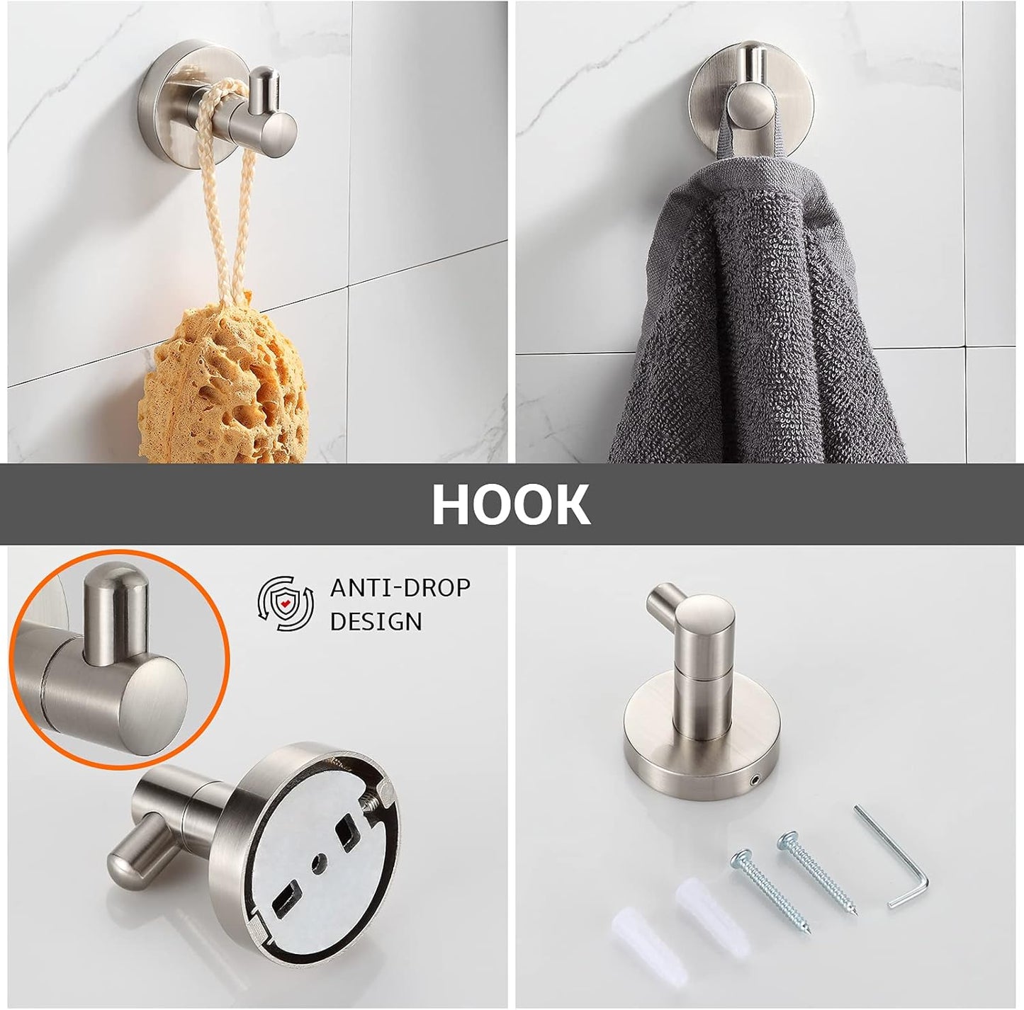 BGL Bathroom Accessory Set Brushed Nickel 4-Pieces Bathroom Towel Rack 24 Inches Adjustable Bathroom Hardware Set