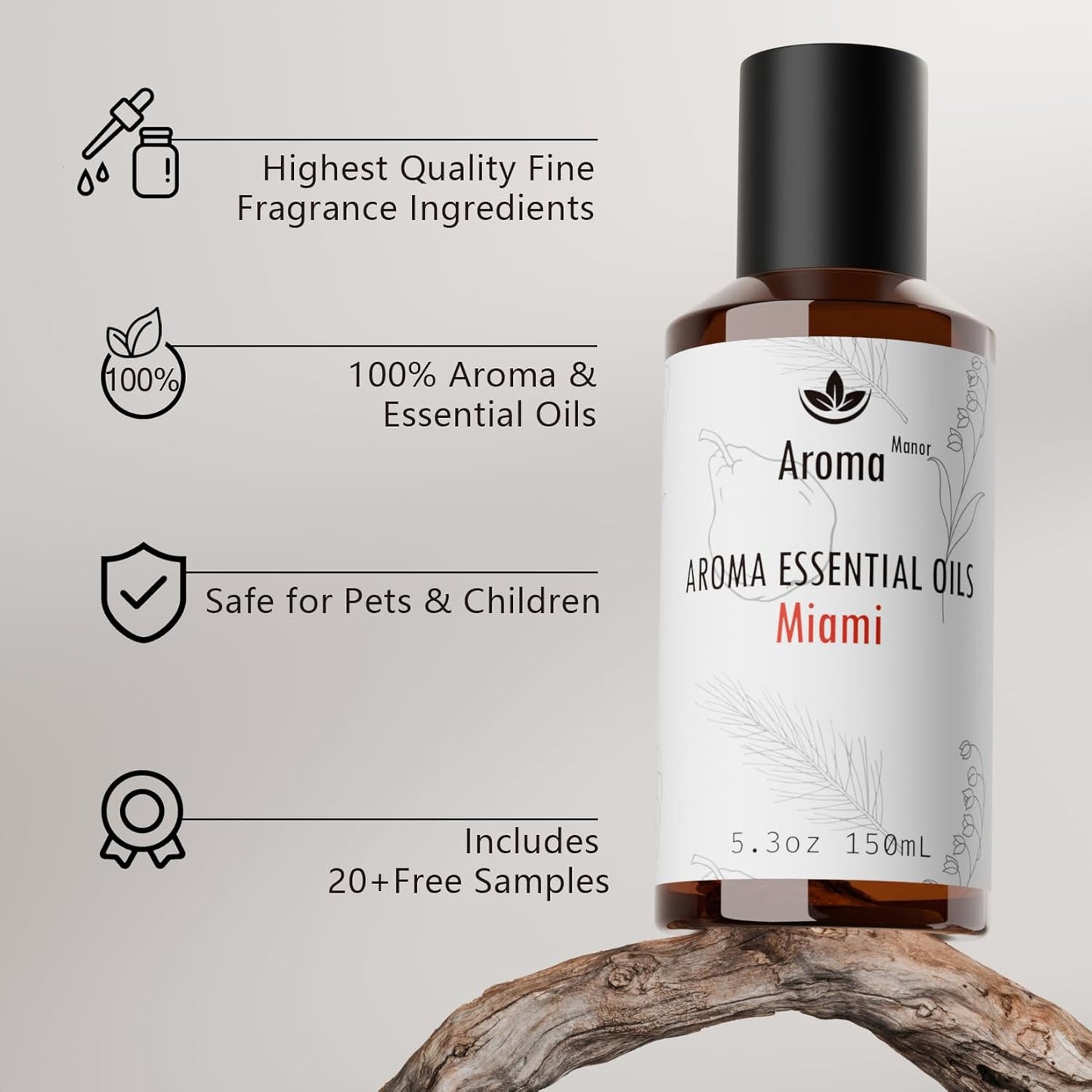 Diffuser Oils Scents - Miami Essential Oil Blend - Luxury Hotel Inspired Home Aromatherapy Diffuser Oil - Pear, Lily of The Valley - for Diffuser, Humidifier, Ultrasonic, Reed - 150ML