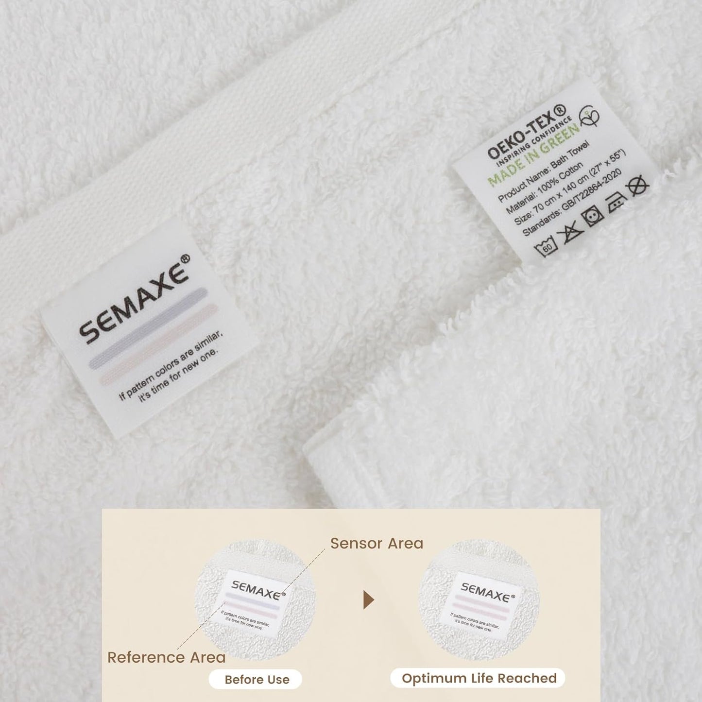 SEMAXE 4-Pack Luxury Bath Towels for Bathroom, 100% Cotton, Soft, Absorbent, and Quick-Drying, 55"x27", White, Perfect for Hotels, Gyms, and Spas