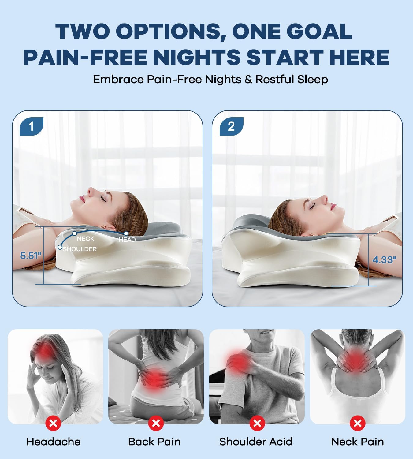 DONAMA Cervical Pillow for Neck and Shoulder,Contour Memory Foam Pillow,Ergonomic Neck Support Pillow for Side Back Stomach Sleepers with Pillowcase-King Size