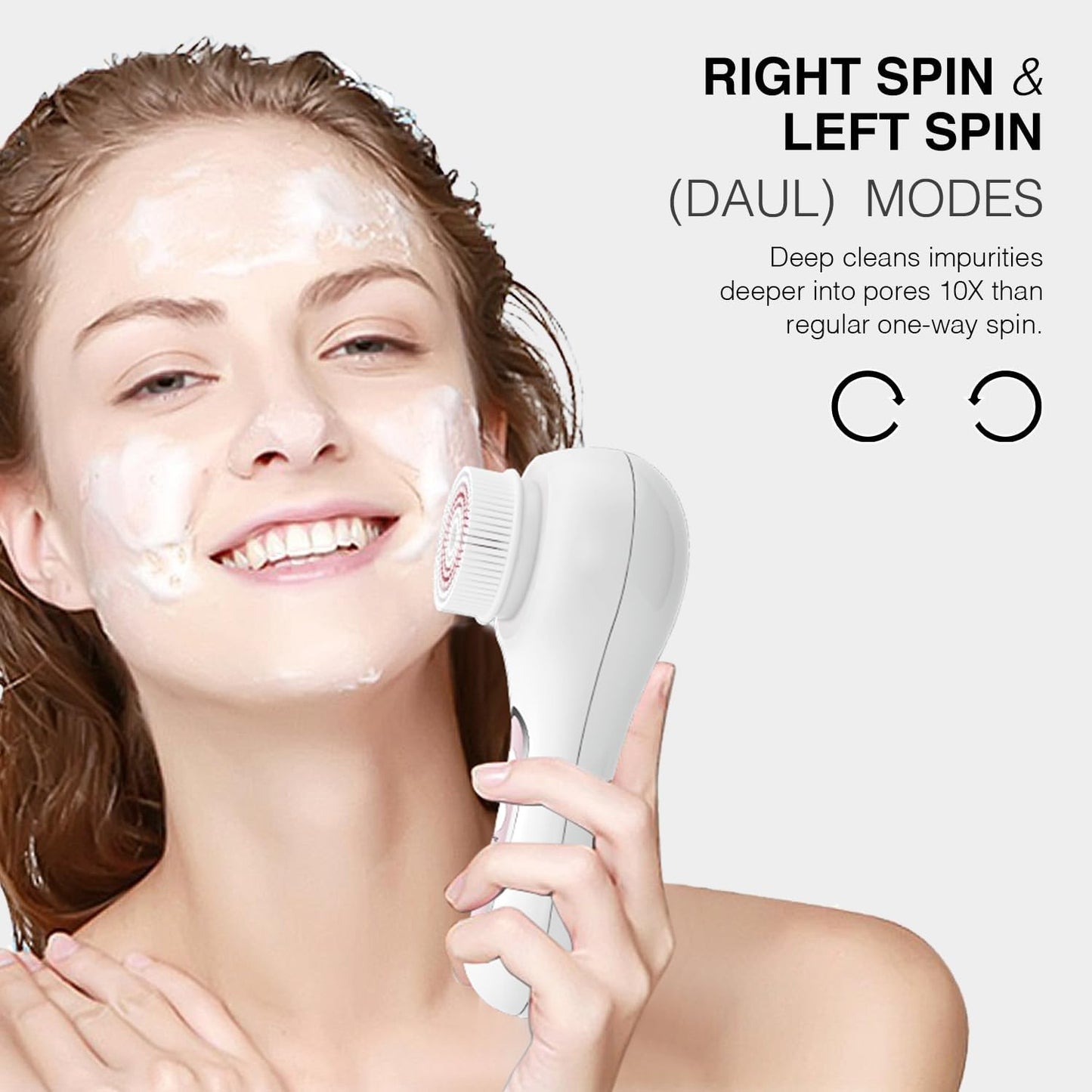 Face Scrubber Exfoliator, Rechargeable Facial Cleansing Brush with 2-Way Rotation & 3 Modes, 30-Day Runtime, 5 Brush Heads for SPA-Level Care, IPX7 Waterproof, Deep Cleaning for All Skin Types
