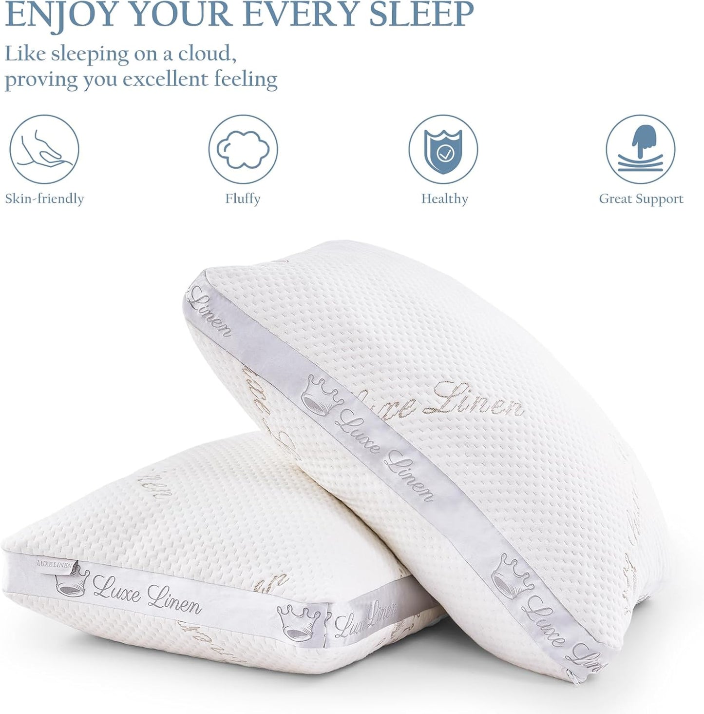 Organic Cotton Queen Bed Pillows, Shredded Memory Foam Pillows, Adjustable Bed Pillow for Sleeping, 20"x30"Organic Cotton Bed Pillows for Side, Back, Stomach Sleepers（Pack of 1）