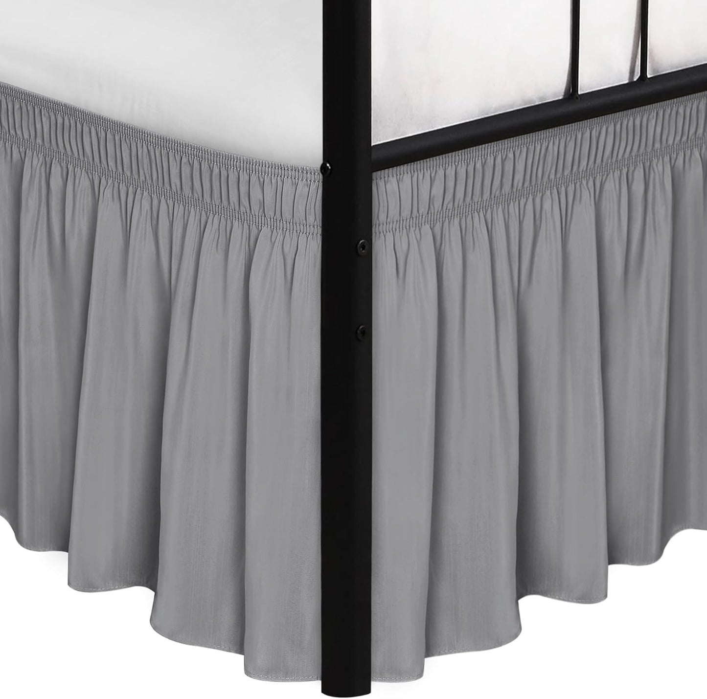 Biscaynebay Wrap Around Bed Skirts with Split Corners for King Beds 15 inch Drop, Silver Grey Adjustable Elastic Dust Ruffles Easy Fit Wrinkle Resistant Silky Luxurious Fabric Machine Washable