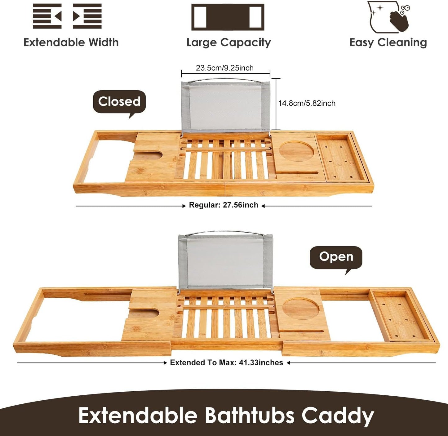 Premium Bamboo Bathtub Tray Caddy, Bath Tub Trays Table for Bathtub, Expandable Bath Caddy Tray, Bathtub & Bathroom Accessories for New Home, Anniversary and Wedding Gifts for Couple