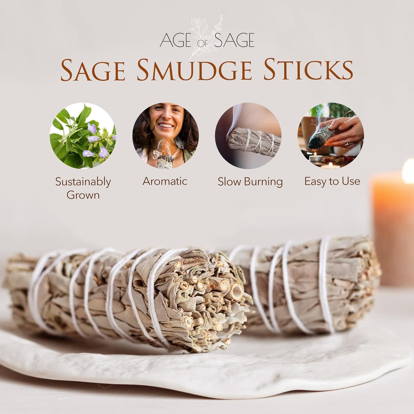 White Sage Smudge Sticks 4" Long - Burning Sage Bundle for Cleansing House, California White Sage Incense Stick, White Spirit Sage Candles for Cleansing, Salvia Blanca para Limpiar - 100pk