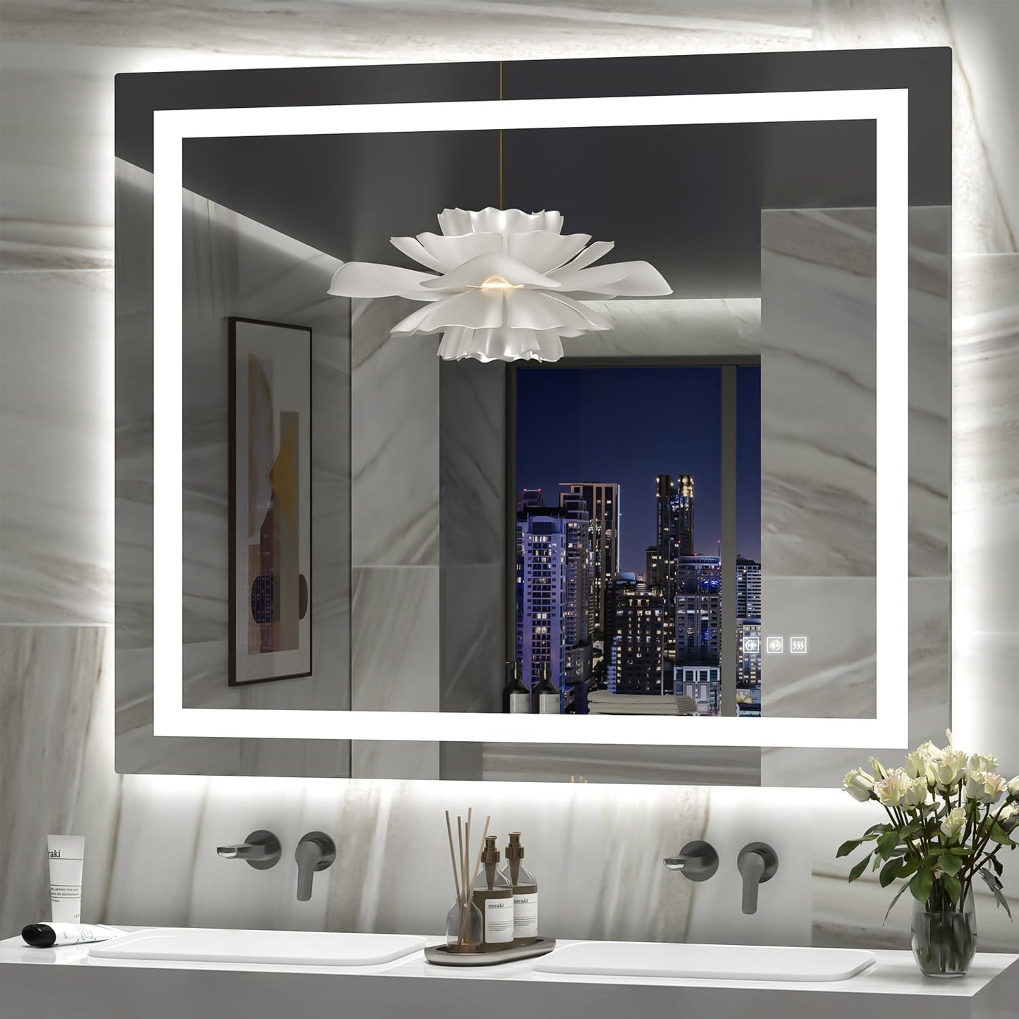 LED Mirror for Bathroom, 40x36 Inch Backlit + Front Lighted Bathroom Vanity Mirror with Lights for Wall, Double Light Strips, 3 Colors, Shatter-Proof, Anti-Fog and Brightness Memory