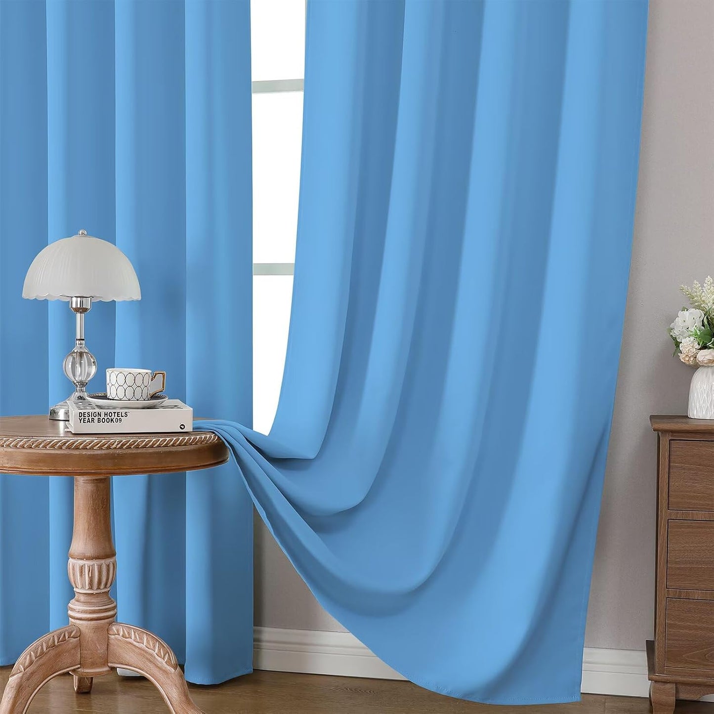 CUCRAF Light Blue Blackout Curtains 90 inch Length 2 Panels Set, Rod Pocket Room Darkening Drapes for Bedroom Living Room, Insulated Thermal Light Blocking Window Curtain (W52 x L90 Inch)