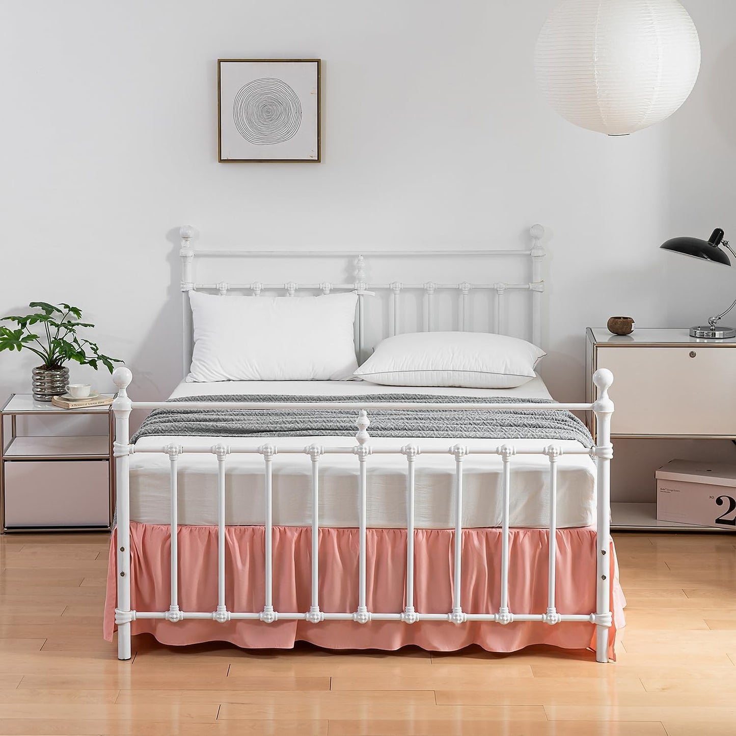 Bed Skirt King Size Ruffled Bed Skirt with Split Corners,12 Inch Drop Dust Ruffle Bed Skirt with Platform, King-12 Inch, Blush