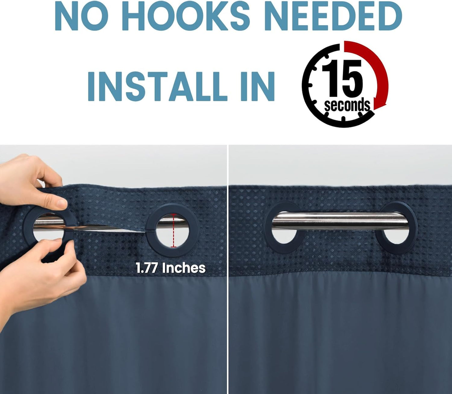 Navy Blue Stall No Hook Shower Curtain with Snap in Liner,230GSM Waffle Weave Shower Curtains for Bathroom,54W x 80H