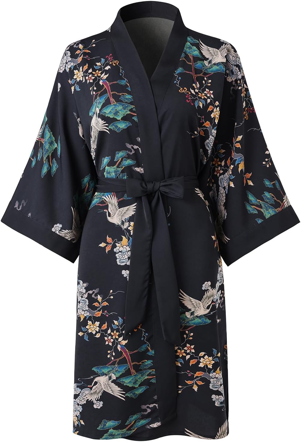 Ledamon Women's Kimono Short Robe for Women - Pocket Floral Bathrobe Nightgown