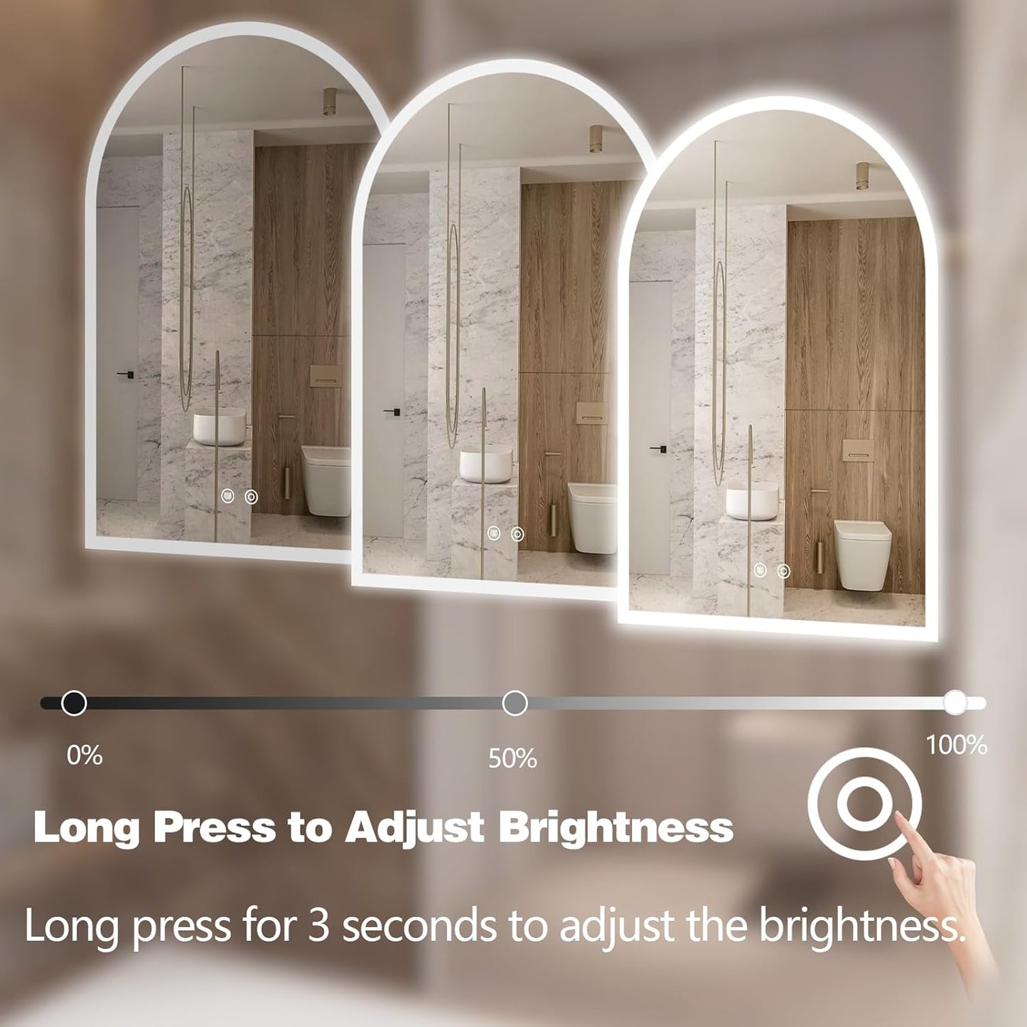 Niccy Arched LED Bathroom Mirror, 40"x30" Arch Frameless Frontlit & Backlit Mirrors for Wall, Arched Lighted Vanity Mirrors with Memory Function for Bathroom Bedroom, Defogger 3 Color, Explosion-Proof