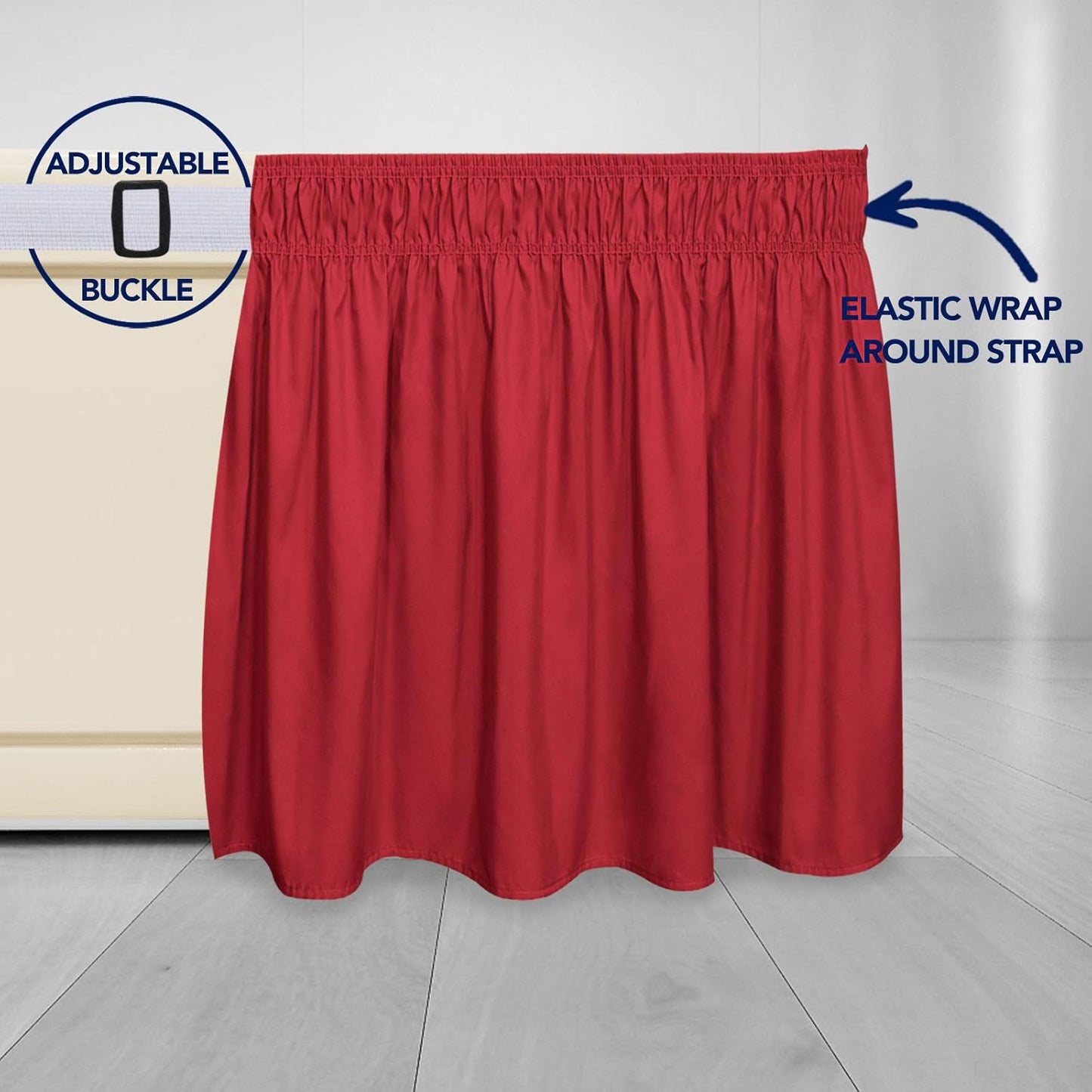 PureFit Wrap Around Ruffled Bed Skirt with Adjustable Elastic Belt - 22 Inch Drop Easy to Put On, Wrinkle Free Bedskirt Dust Ruffles, Bed Frame Cover for Twin,Twin XL and Full Size Beds, Red