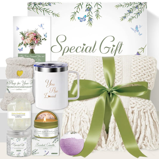 Gift Baskets for Women, Comfort Get Well Soon Gift Basket with Tassel Blanket, Self Care Gifts for Women, Mom, Wife, Sister, Thank you, Sympathy Inspirational Friendship Birthday Care Package Spa Kit