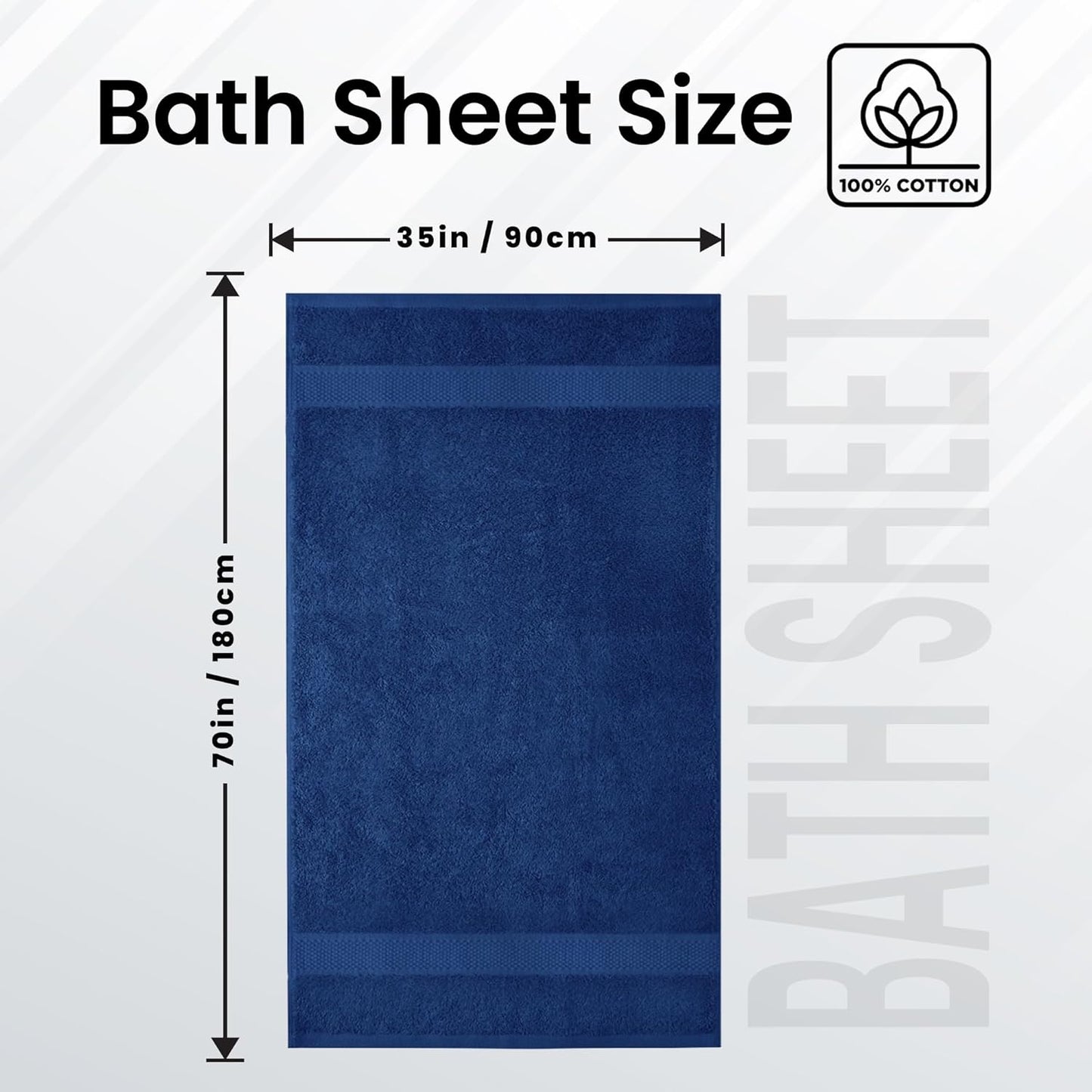Infinitee Xclusives – Luxury Bath Sheets Towels – 1 Pack 600 GSM (35X70 Inches) – 100% Ring Spun Cotton Large Bath Towels for Bathroom (Tranquil Navy, Bath Sheets - Pack 1)