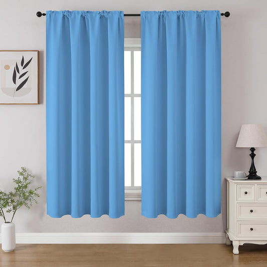 CUCRAF Light Blue Blackout Curtains 54 inch Length 2 Panels Set, Rod Pocket Room Darkening Drapes for Bedroom Living Room, Insulated Thermal Light Blocking Window Curtain (W52 x L54 Inch)