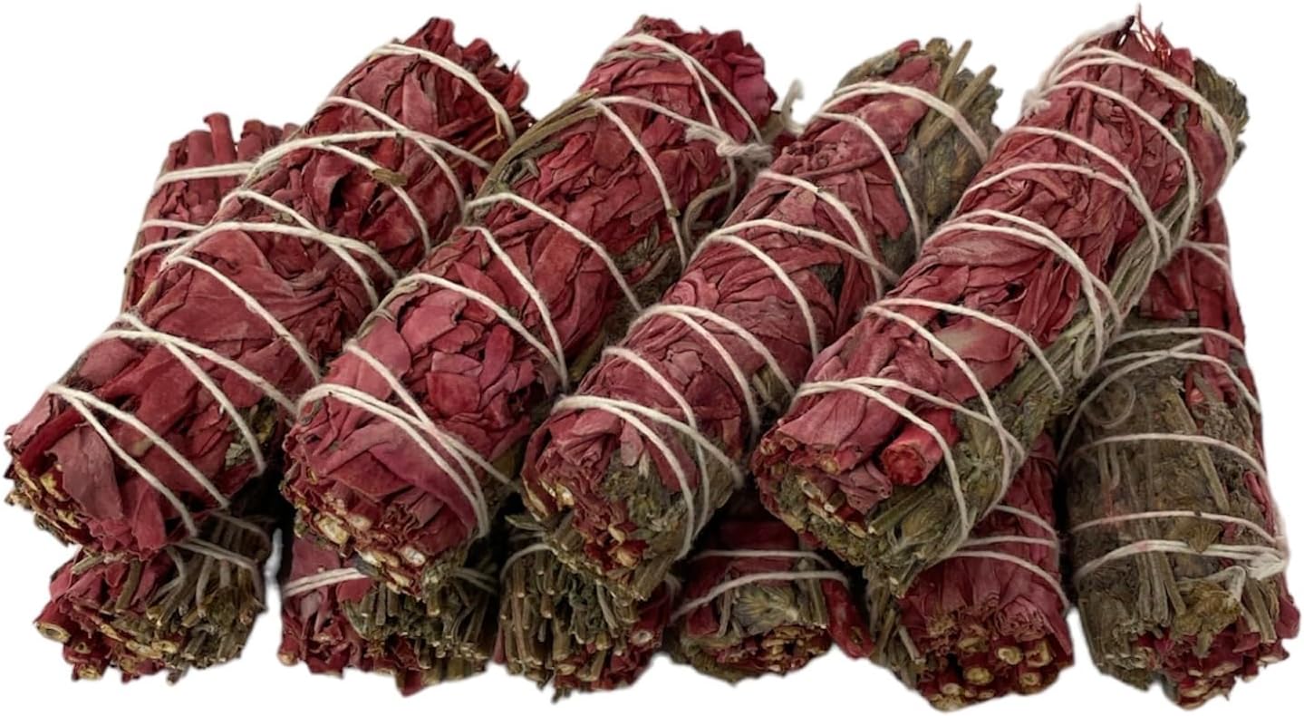 NESSASTORES - White Sage Dragon's Blood & Lavender 4 inch smudge stick bundles for cleansing and meditation. #JC-078 (6 pcs)