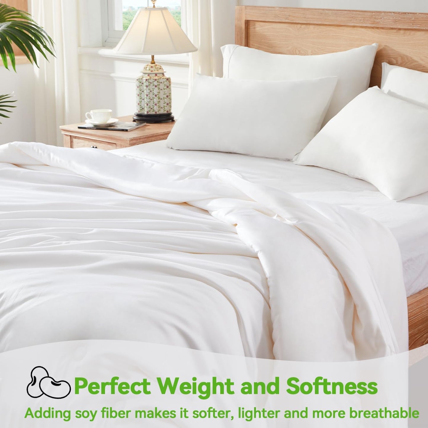Globon Summer Comforter King Size,Luxurious Lightweight Blanket for Hot Sleepers,Natural Cooling Bamboo Viscose Shell,Organic Breathable Fill, Double Stitch,White