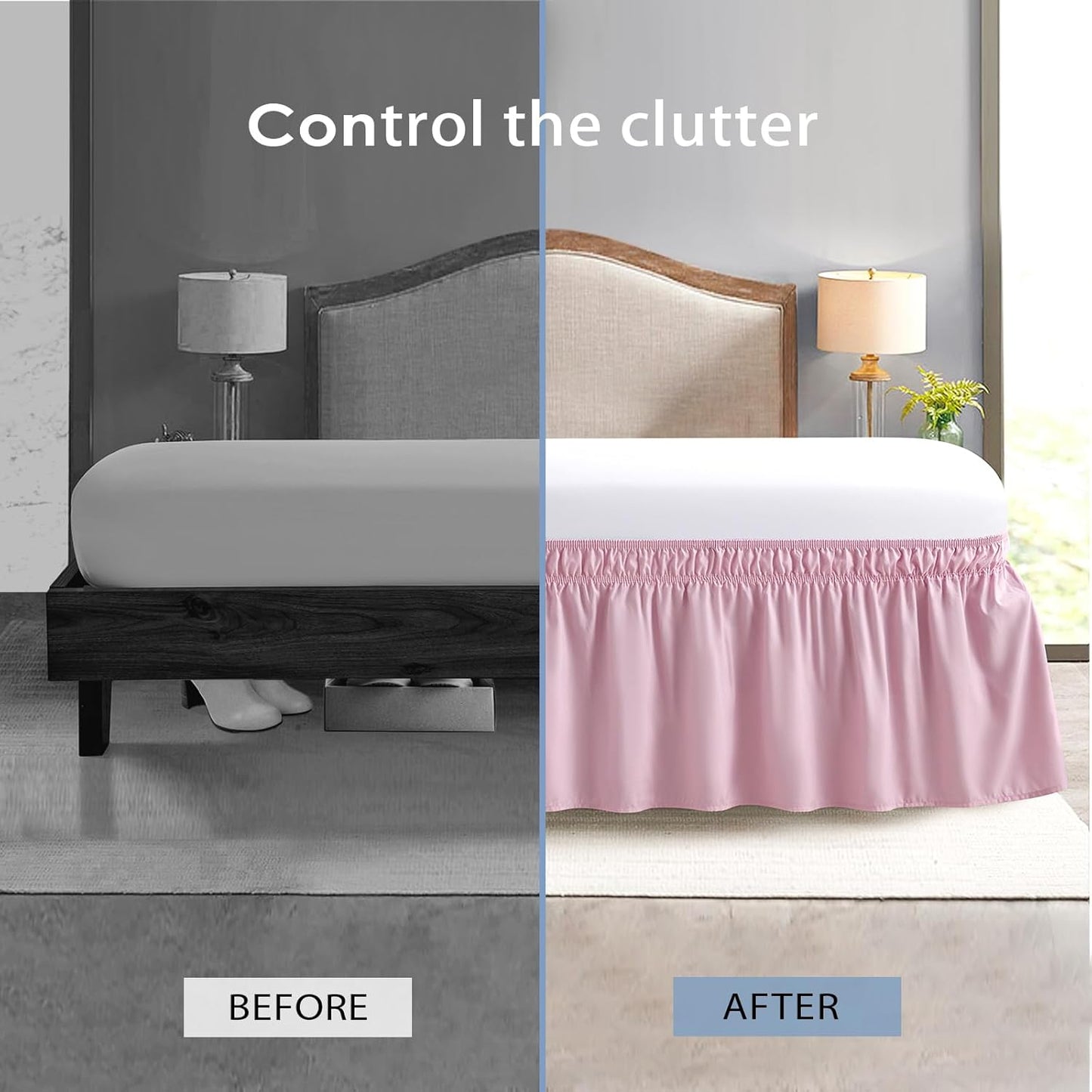 FreshCulture King Bed Skirt, Dust Ruffle for King Size Bed, Easy Fit with 22-Inch Tailored Drop, Elastic Wrap Around Bed Skirt King Size, Hotel Quality Bed Skirts for Adjustable Bed (Dusty Pink)