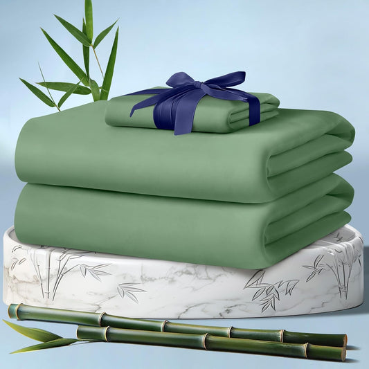 DECOLURE 100% Viscose Derived from Bamboo Sheets Twin Size 3pcs - Ultra Soft & Luxuriously Cooling, 17" Deep Pocket, Double Stitching, Perfect for Hot Sleepers - Twin Bed Sheets (Sage Green)