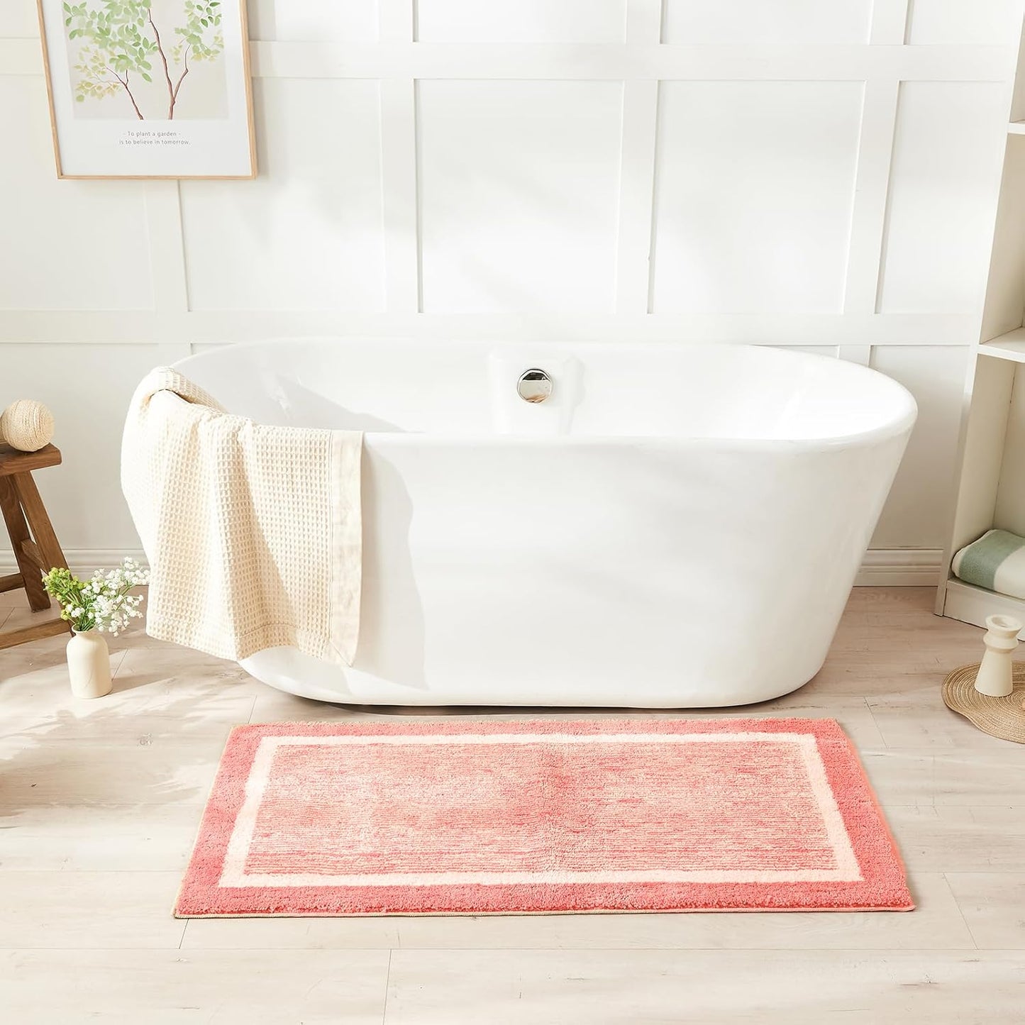 CozeCube Bath mats for Bathroom Non Slip, Fluffy Absorbent Microfiber Bath mat Washable, Aesthetic Bathroom Rugs, Long Blossom Pink Bath mat, Blossom Pink, 47" x 24"