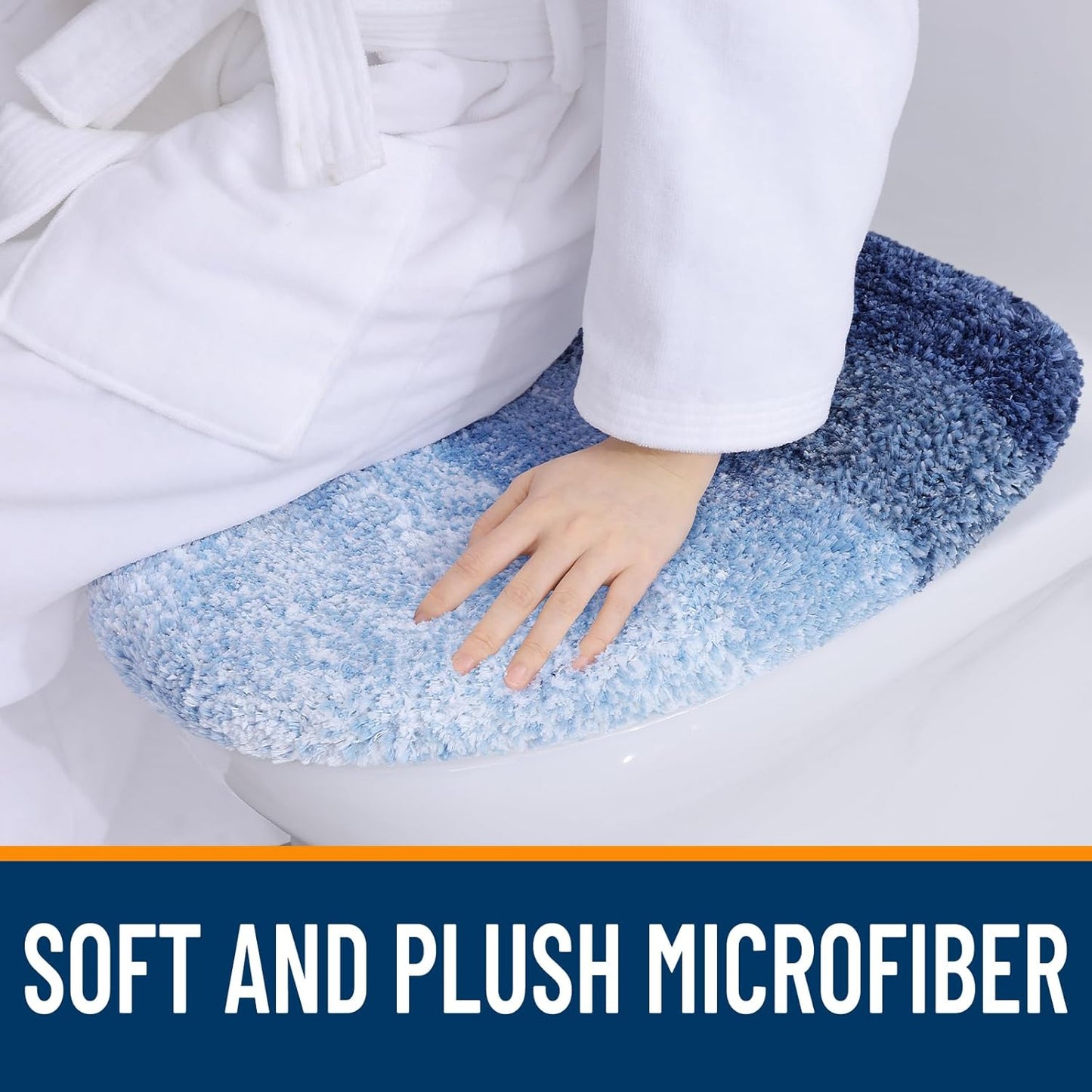 OLANLY Soft Microfiber Bathroom Toilet Lid Cover, Machine Washable Covers, 17.5x15, Stays in Place Rubber Backing, Fits Most Round, Elongated and Oblong Lids, Accessories Decor, Navy