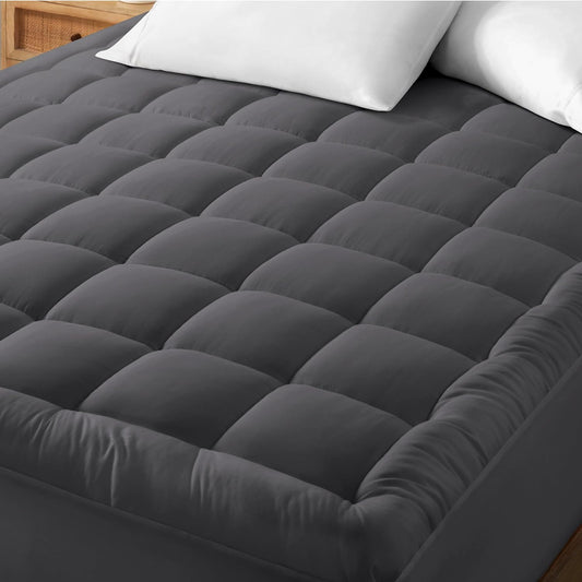 Bare Home Mattress Topper Cotton Top - Twin Extra Long - Plush Topper for Mattress - College Dorm Room Essentials - Cooling Breathable Air Flow - 8" to 21" Deep Pocket - Soft Bed Pad (Twin XL, Grey)