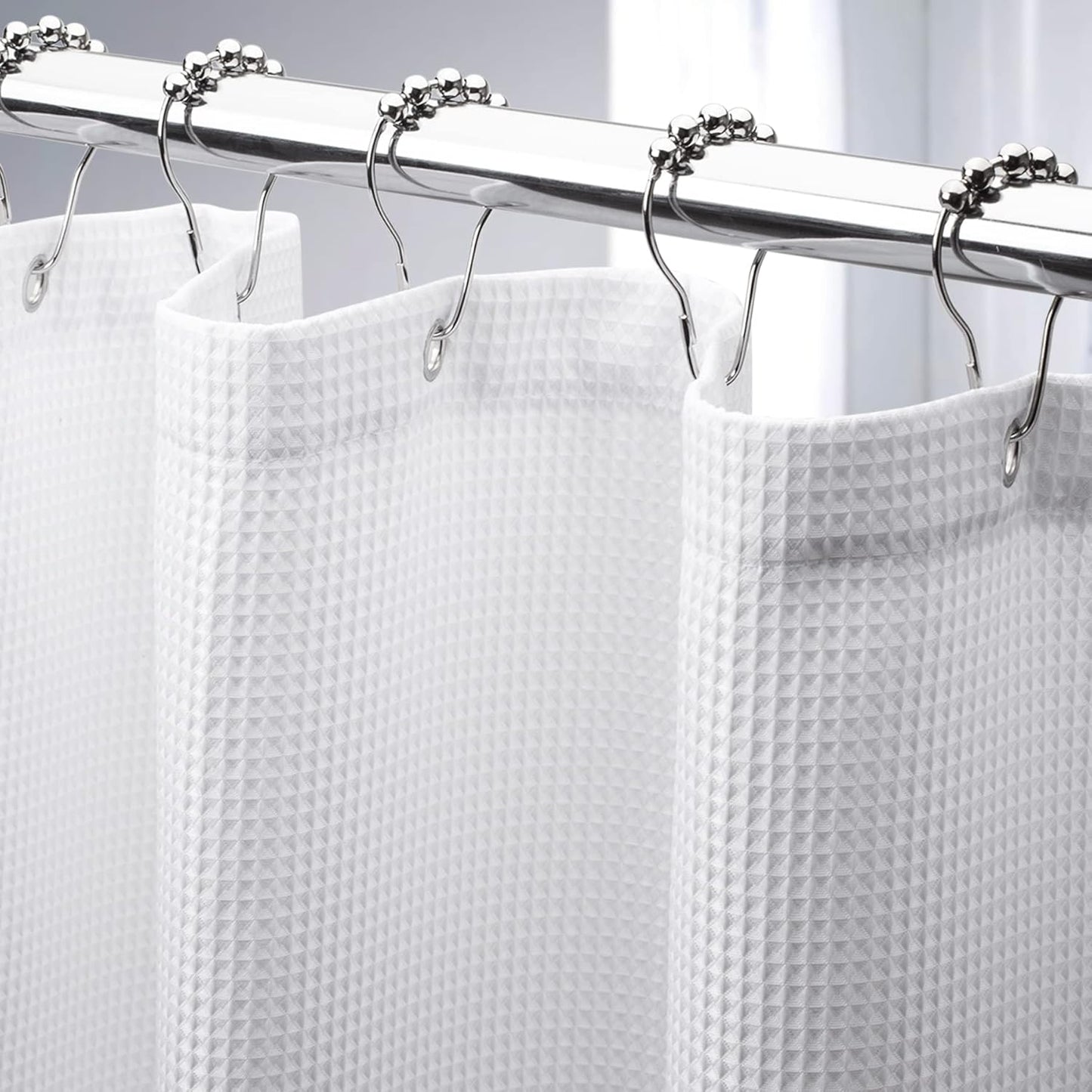 AmazerBath 78 Inch Shower Curtain Fabric, Waffle Shower Curtain 72x78 Inches, Long Shower Curtain White Heavy Duty Hotel Quality Bathroom Shower Curtains