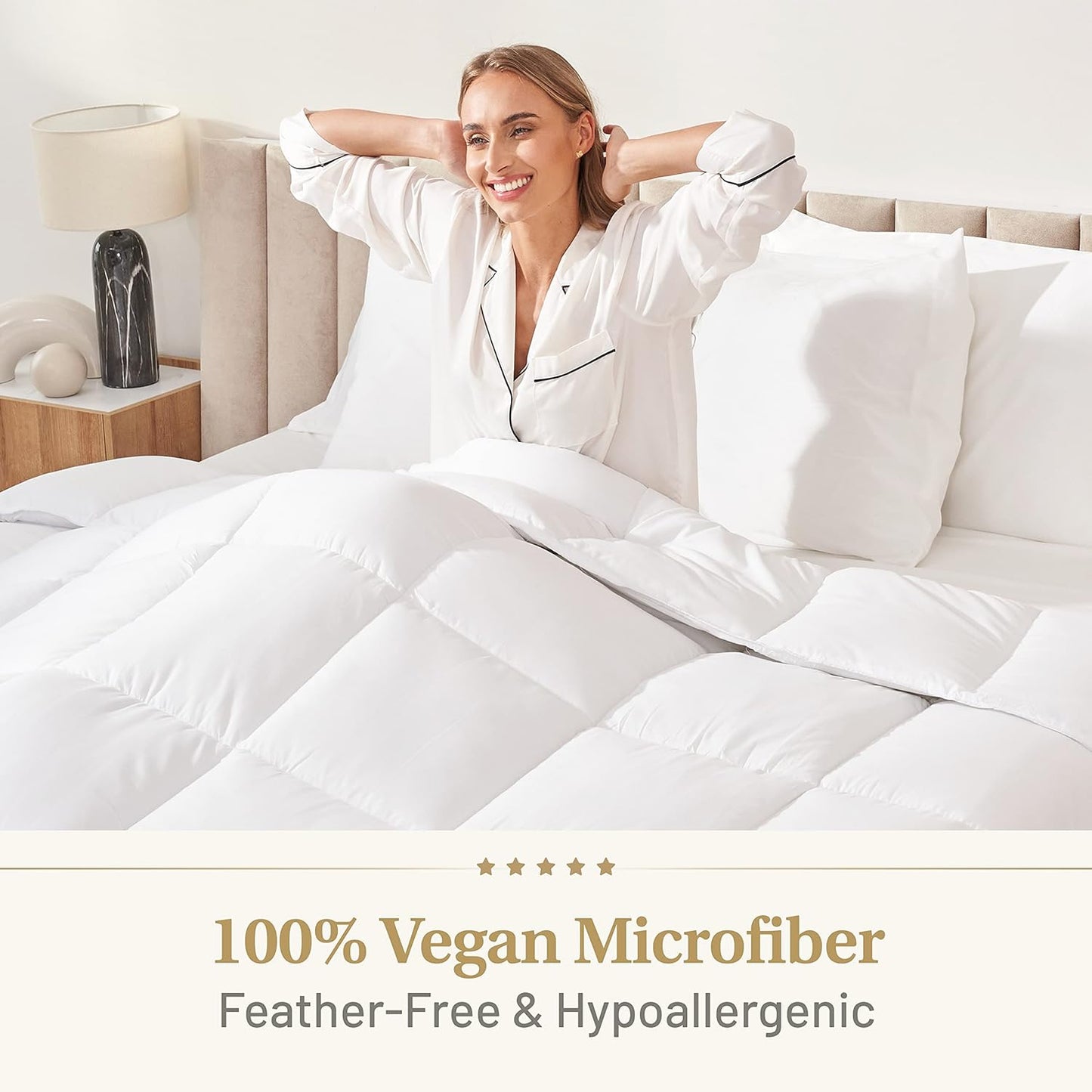 Down Alternative Comforter Queen Size - Fluffy Duvet Insert - Puffy Premium All Season Winter - Luxury Breathable Hotel Plush Comforter - Queen, White, 86x86 inches - Eco-Compressed Packing