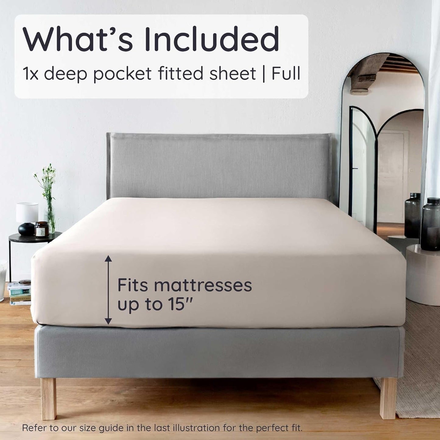Bambaw 100% Viscose Derived from Bamboo Fitted Sheet Full Size, Cooling Fitted Sheet Full Size, 15’’ Deep Pockets, Ultra Soft Bottom Sheets Only (Sand)