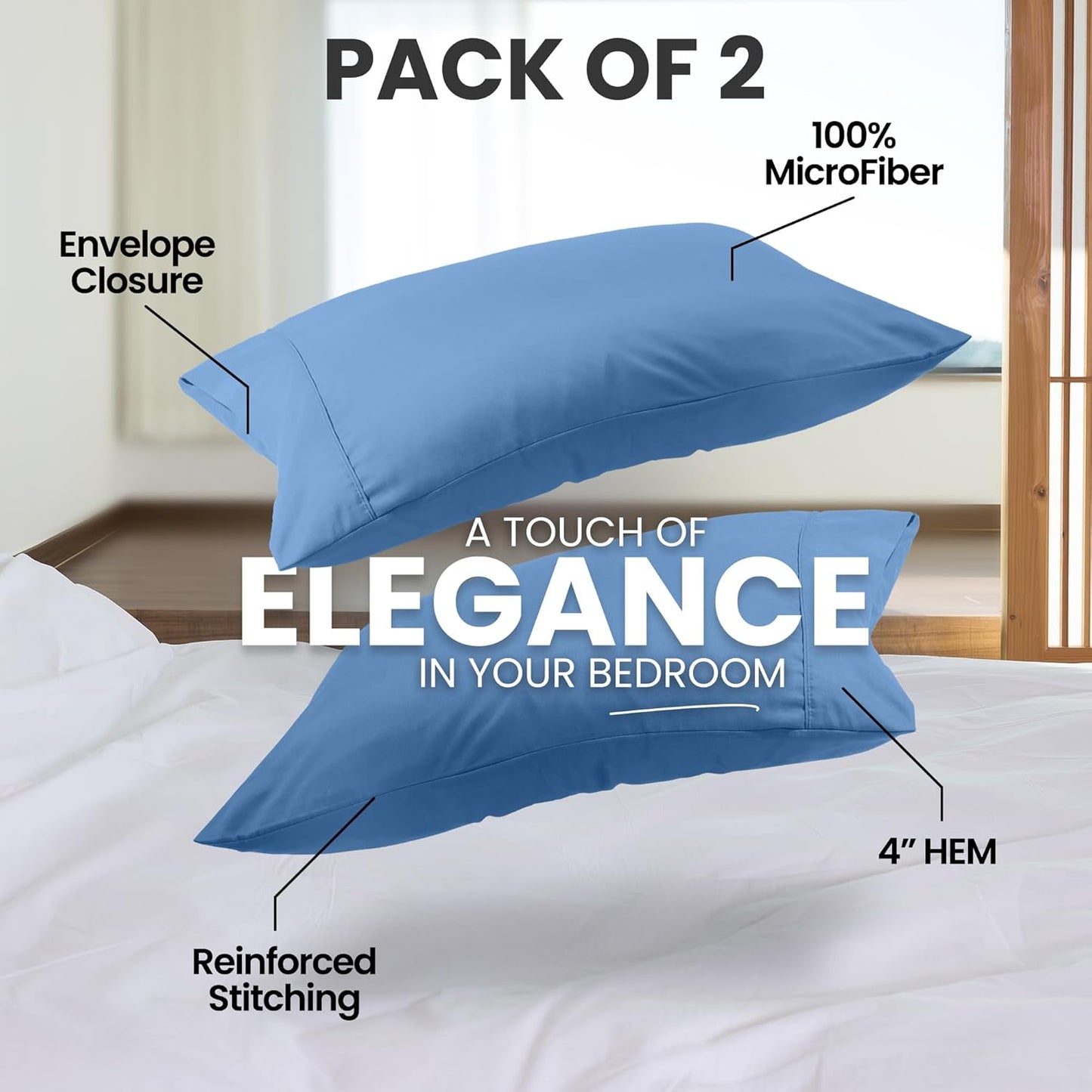 Pillow Covers by Utopia Bedding - Queen Size 2-Pack – Soft Brushed Microfiber – Perfect for Hospitals, Hotels, Guest Rooms – Oeko-TEX Certified, 20x30 Inches (Dutch Blue)