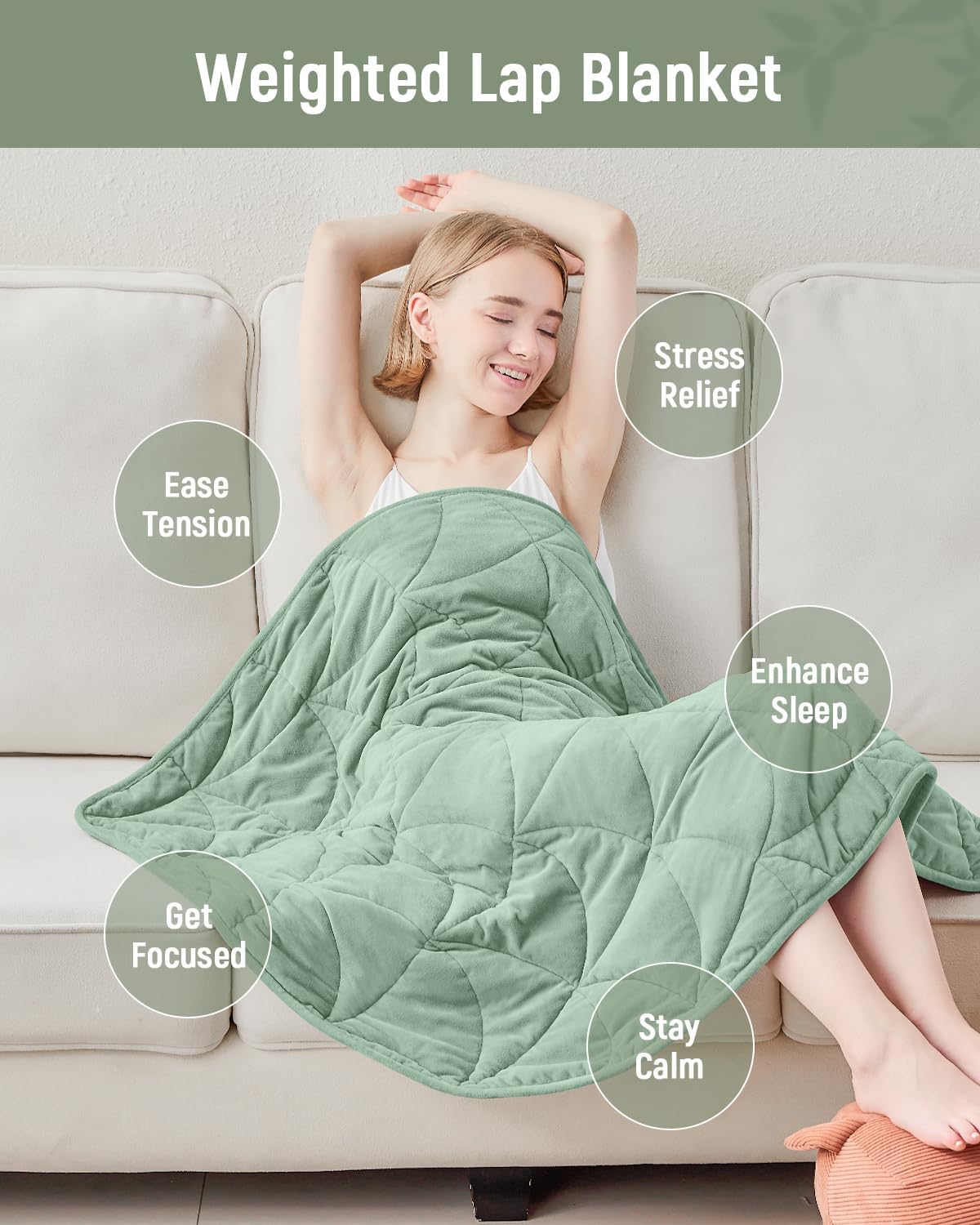 Weighted Lap Blanket 7 lbs for Adults, Luxury Soft Small Weighted Blanket, Compact Portable Weighted Lap Pad for Relaxation, Sleeping, Travel, All-Season Use, Sage Green, 40" x 52"
