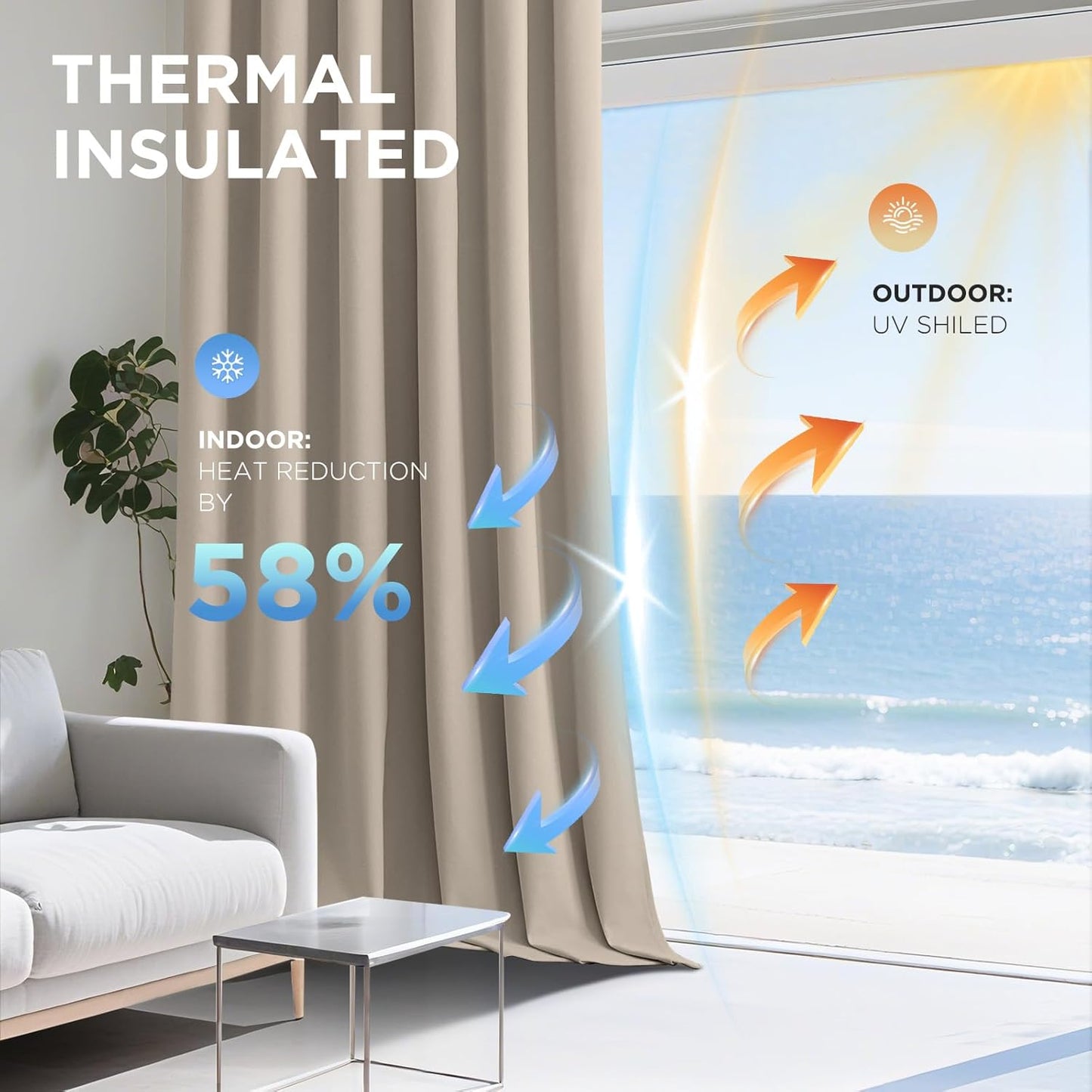 Joydeco Beige 100% Blackout Curtains 120 Inch 2 Panels, Luxury Thermal Beige Velvet Curtains for Bedroom Living Room, Soundproof Blackout Window Drapes, Rod Pocket & Back Tab (52W x 120L)